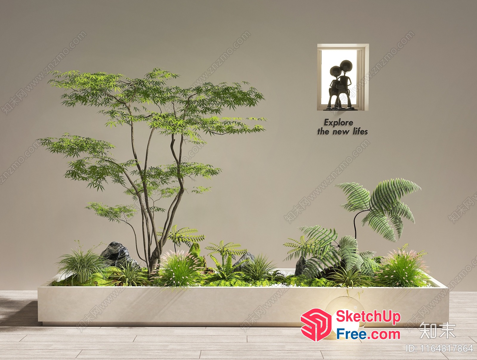 Modern Zen Garden With Plants And Artwork 3D SketchUp File
