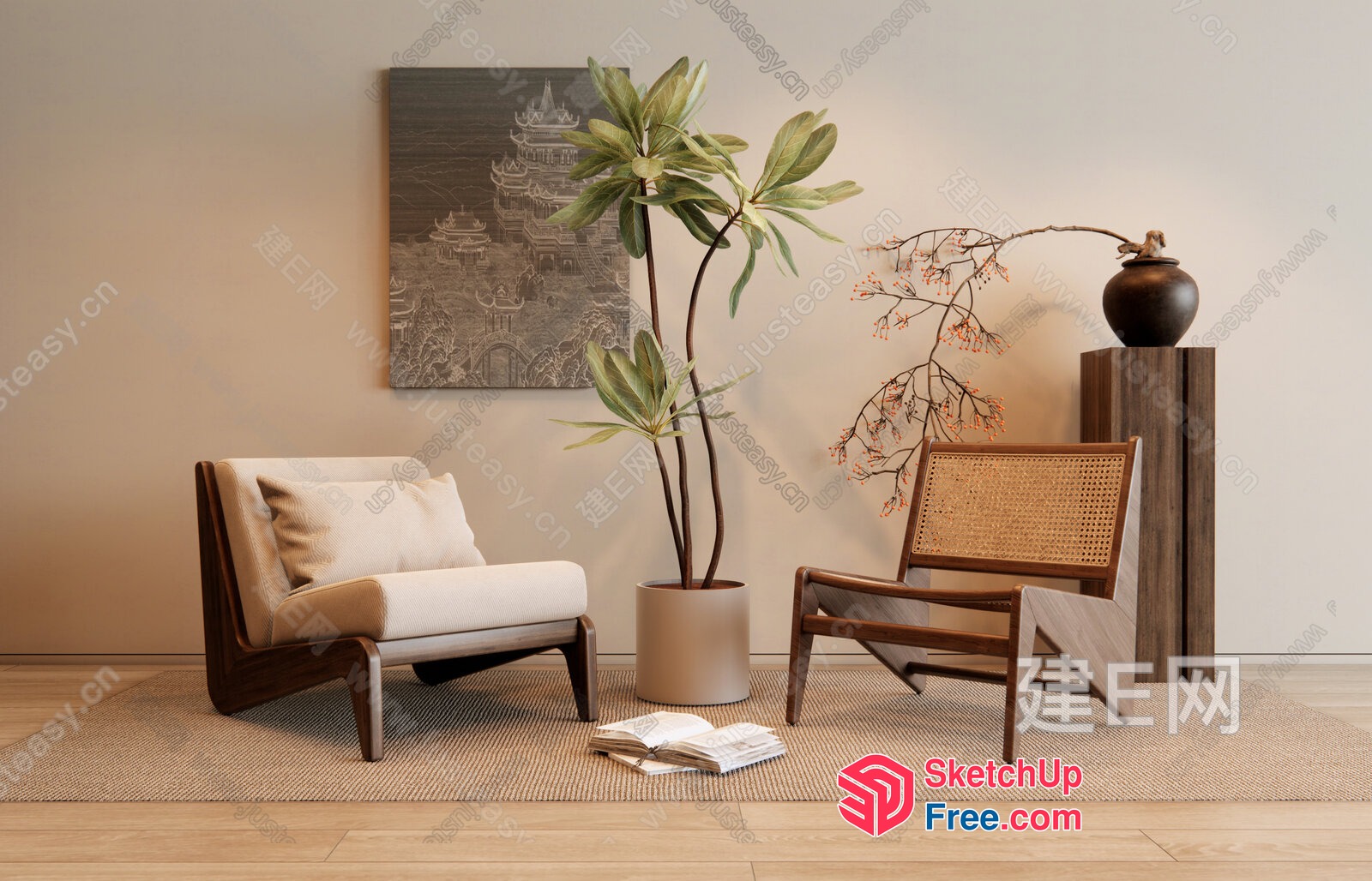 Elegant Japanese-Style Interior With Minimalist Furniture 3D SketchUp File