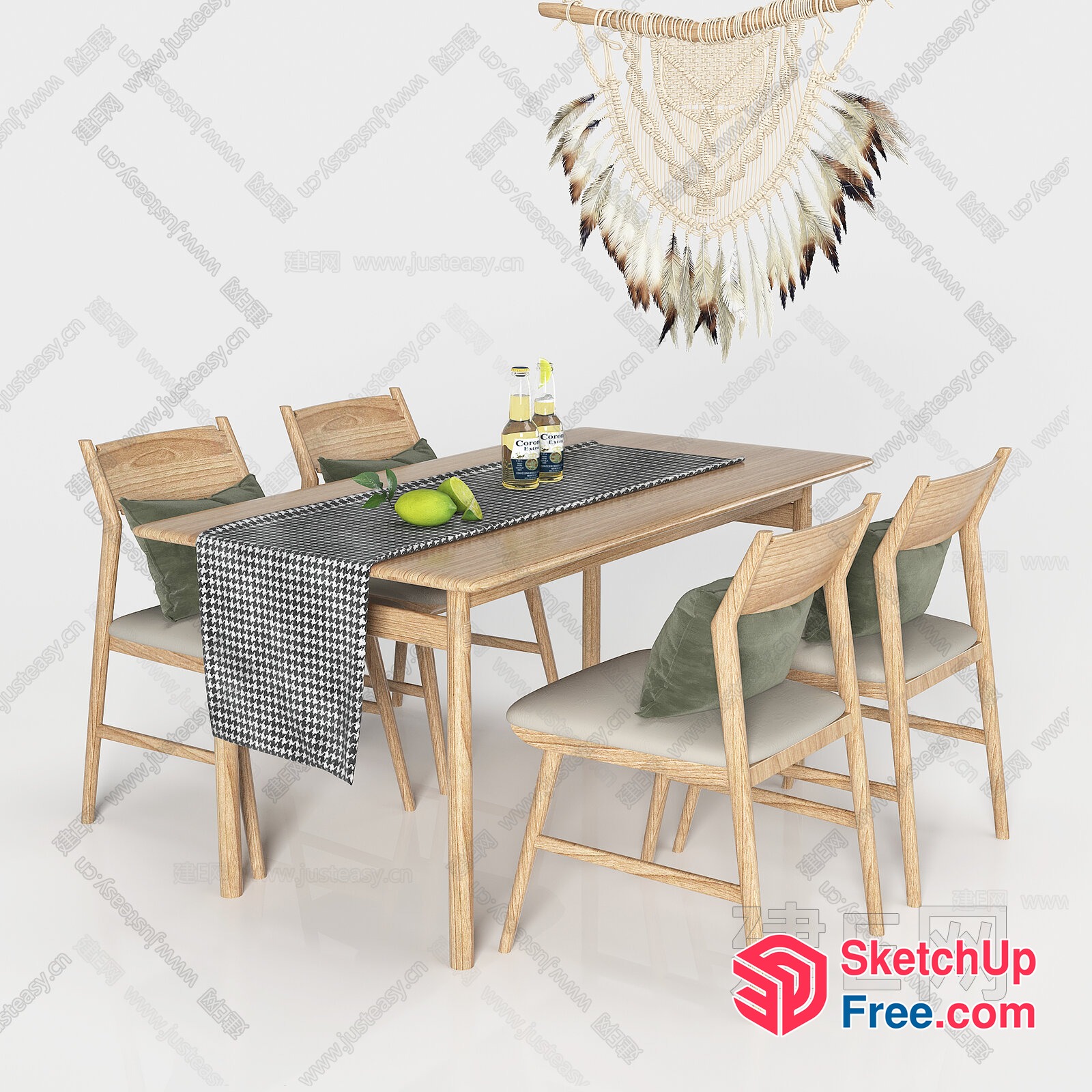Modern Dining Table With Chairs And Decorative Items 3D SketchUp File