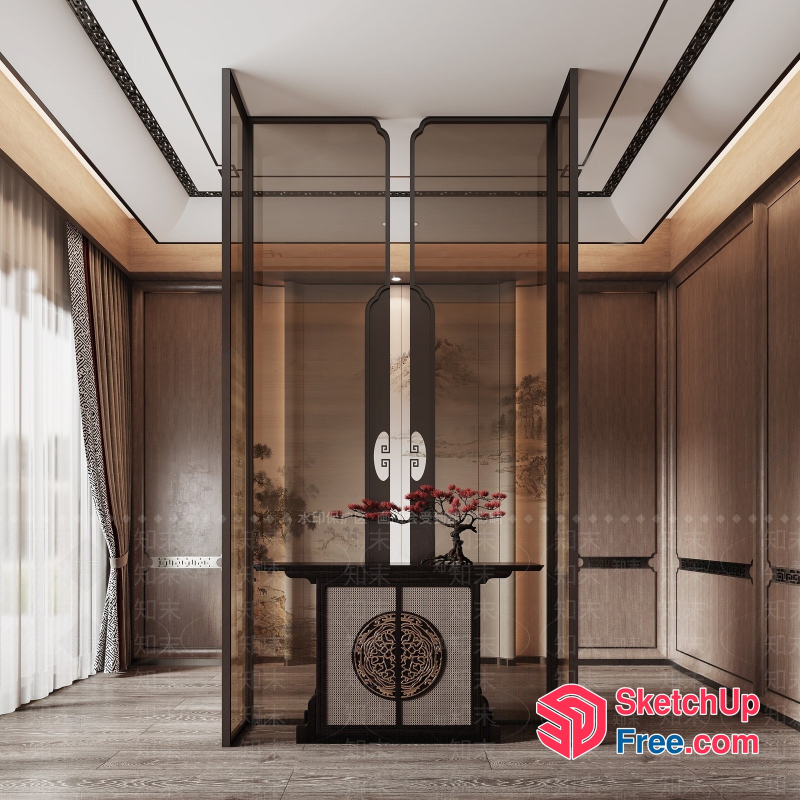 Elegant Japanese-Style Glass Partition Screen 3D SketchUp File