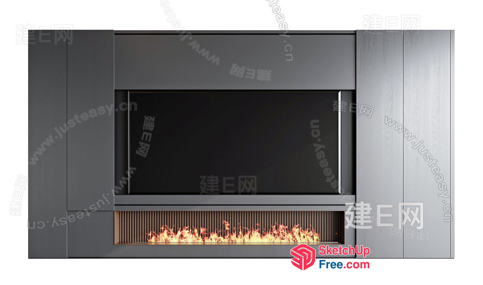 Modern Fireplace With Glass And Wood Paneling 3D SketchUp File