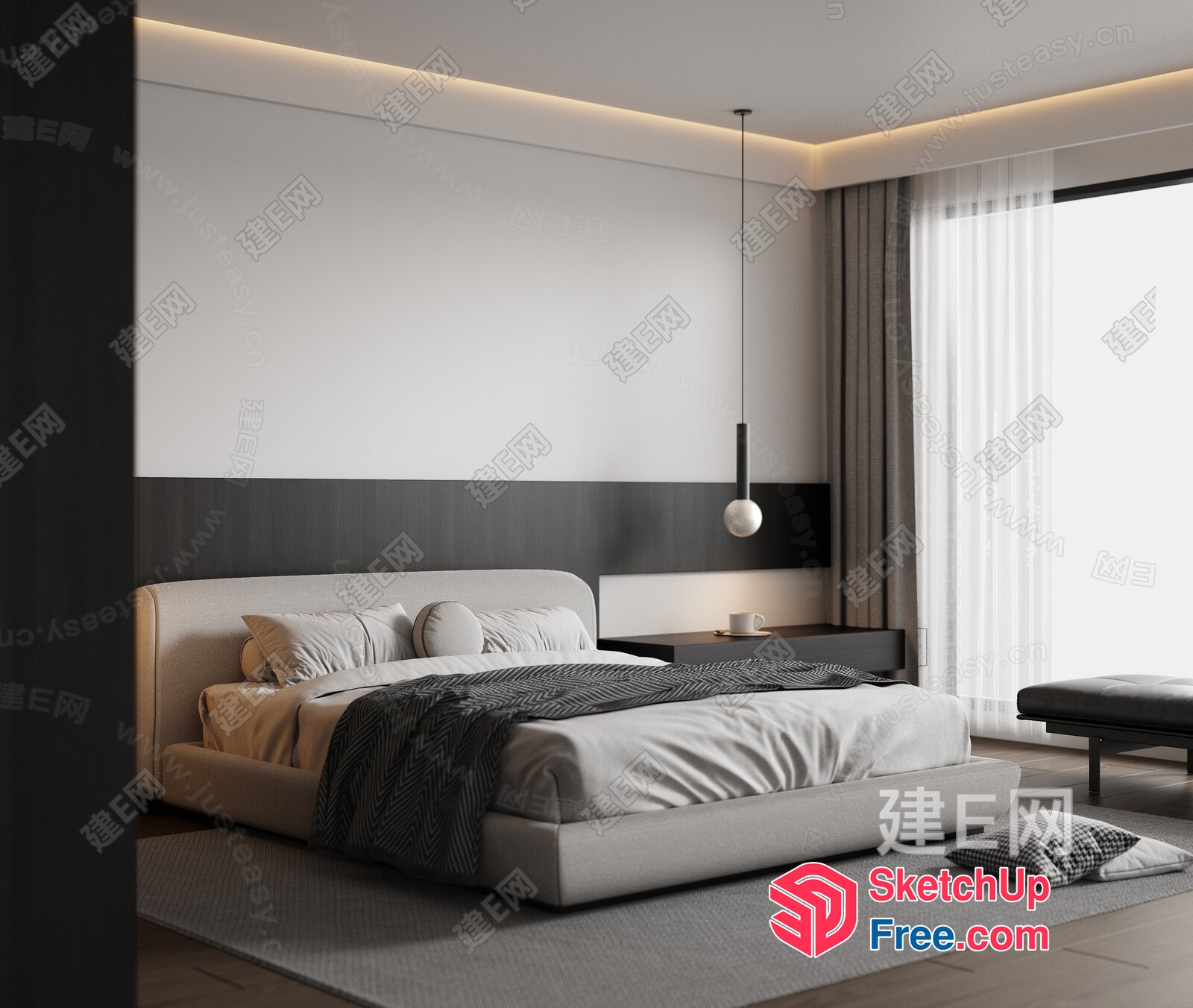 Modern Minimalist Bedroom Interior 3D SketchUp File