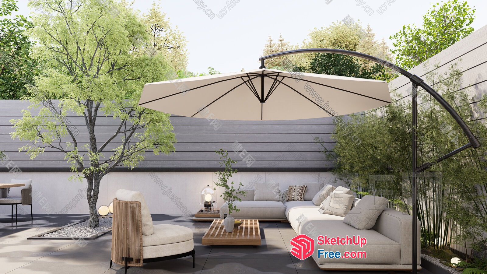 Modern Outdoor Living Space With Sleek Furniture And Natural Decor 3D SketchUp File
