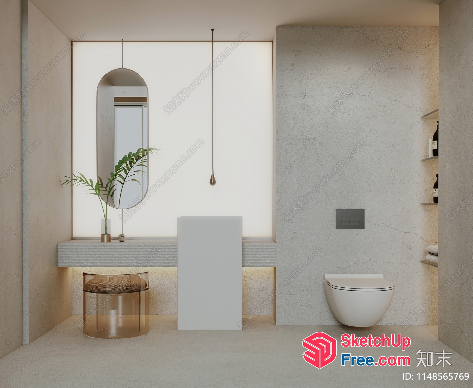 Modern Minimalist Bathroom With White And Beige Tones 3D SketchUp File
