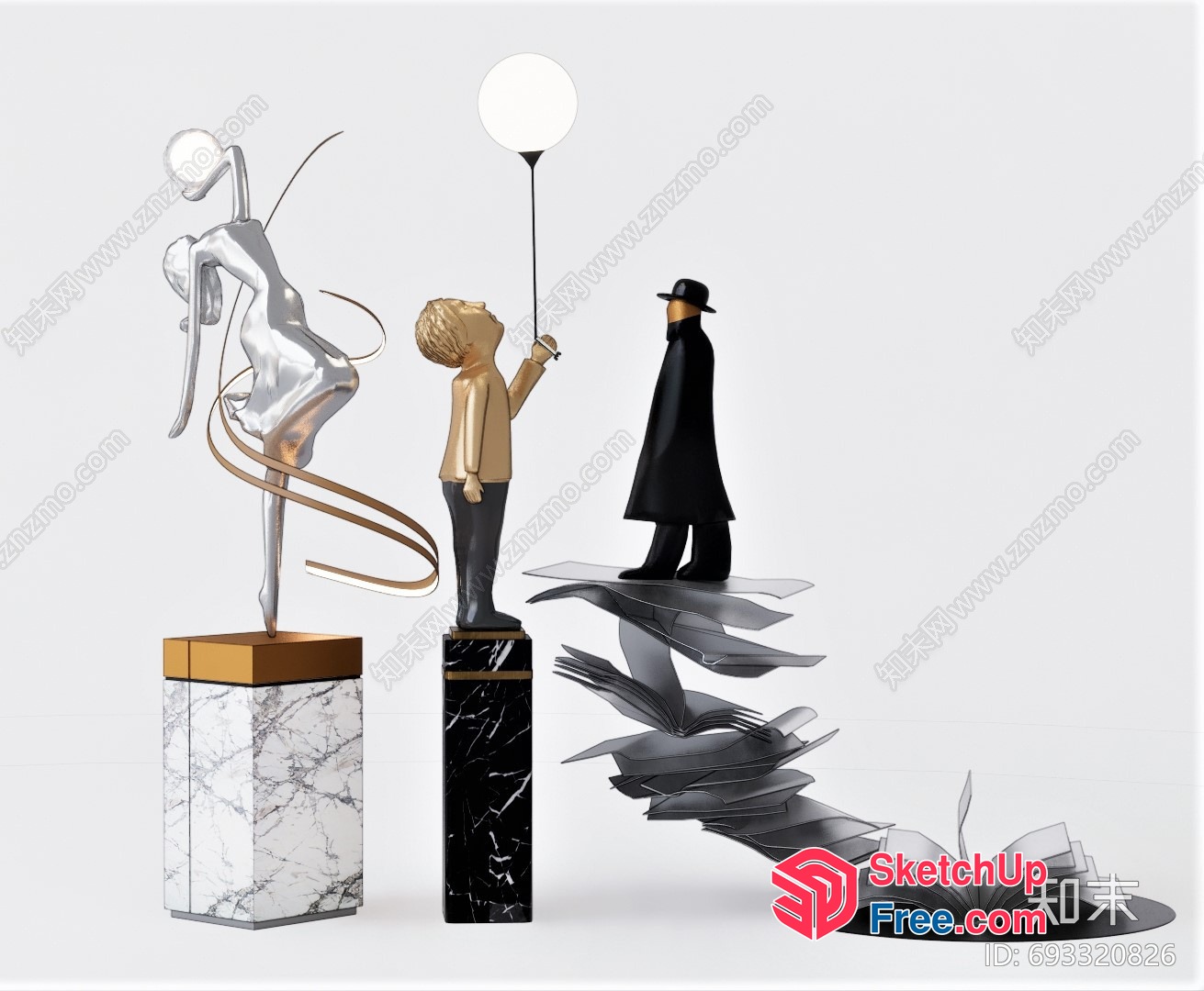 Abstract Metal Sculpture Of A Boy And A Man 3D SketchUp File