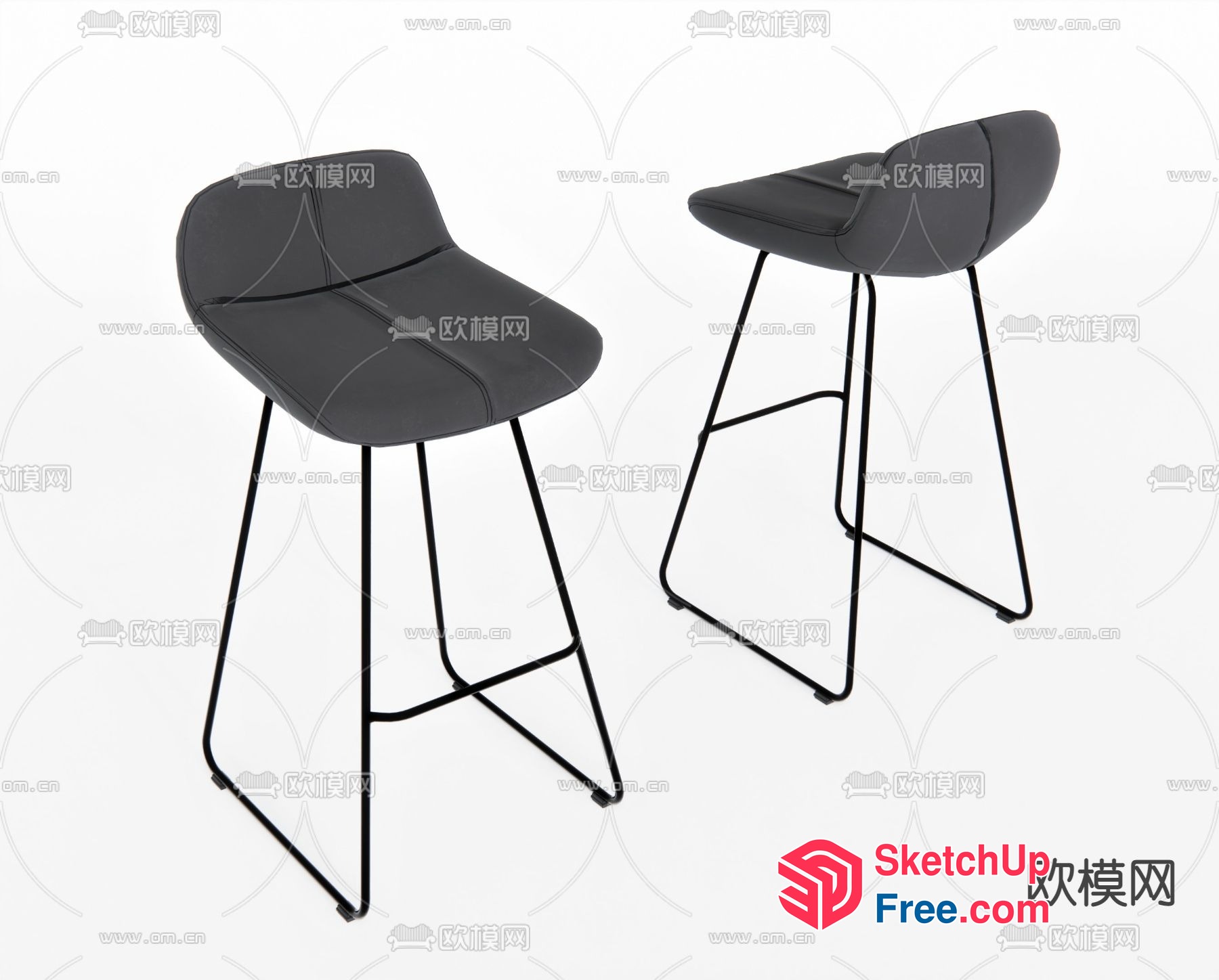 Modern Bar Stools With Sleek Black Legs 3D SketchUp File