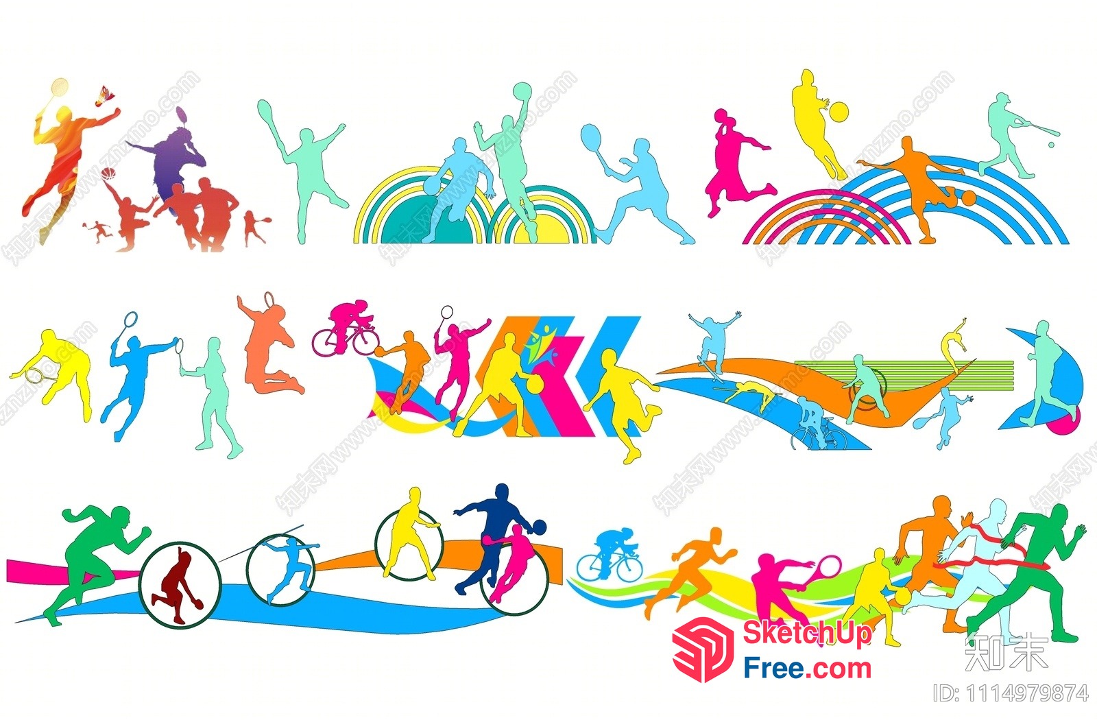 Colorful Silhouettes Of People Engaged In Various Sports 3D SketchUp File