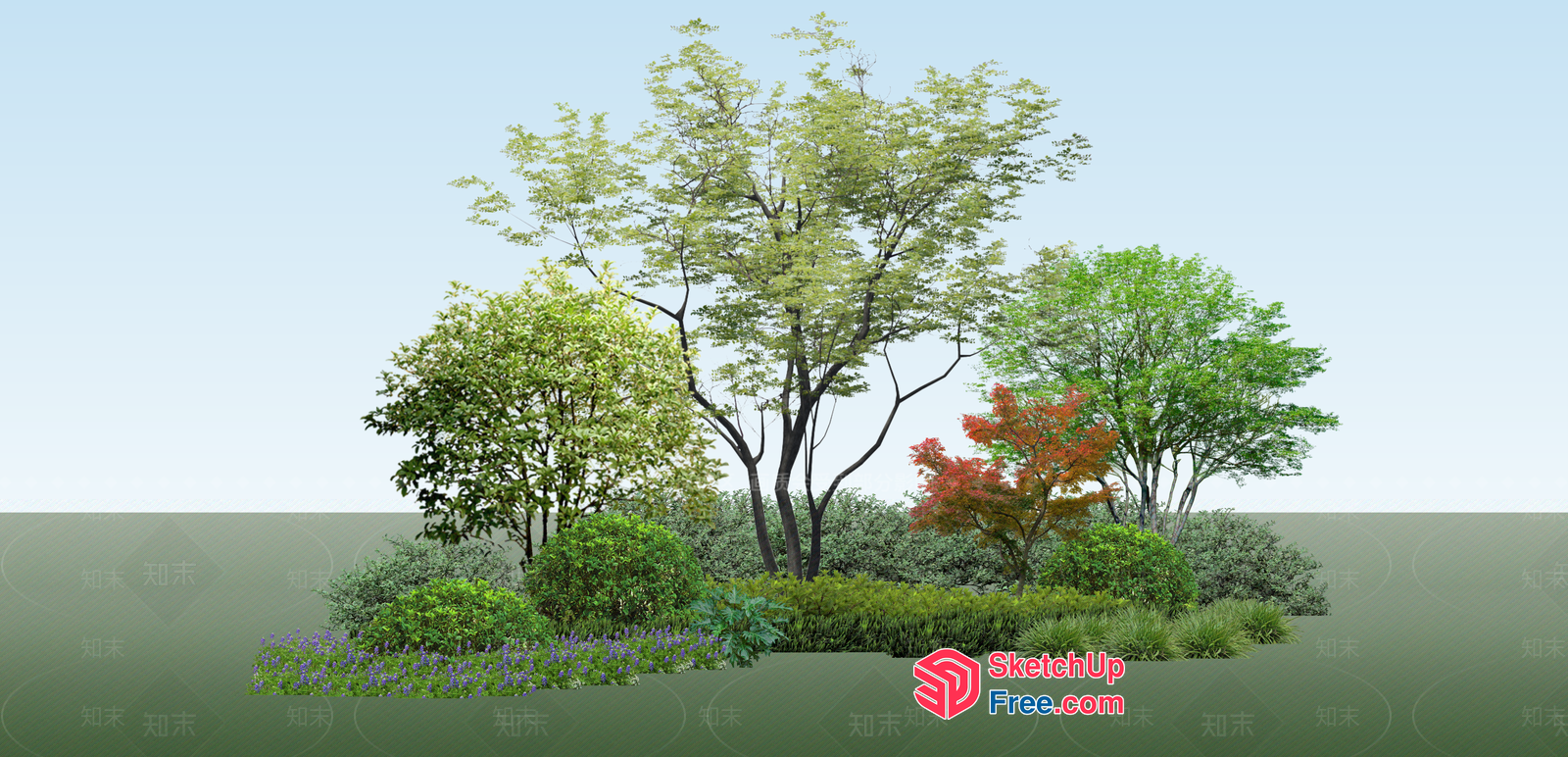 Serene Landscape With Trees And Bushes 3D SketchUp File