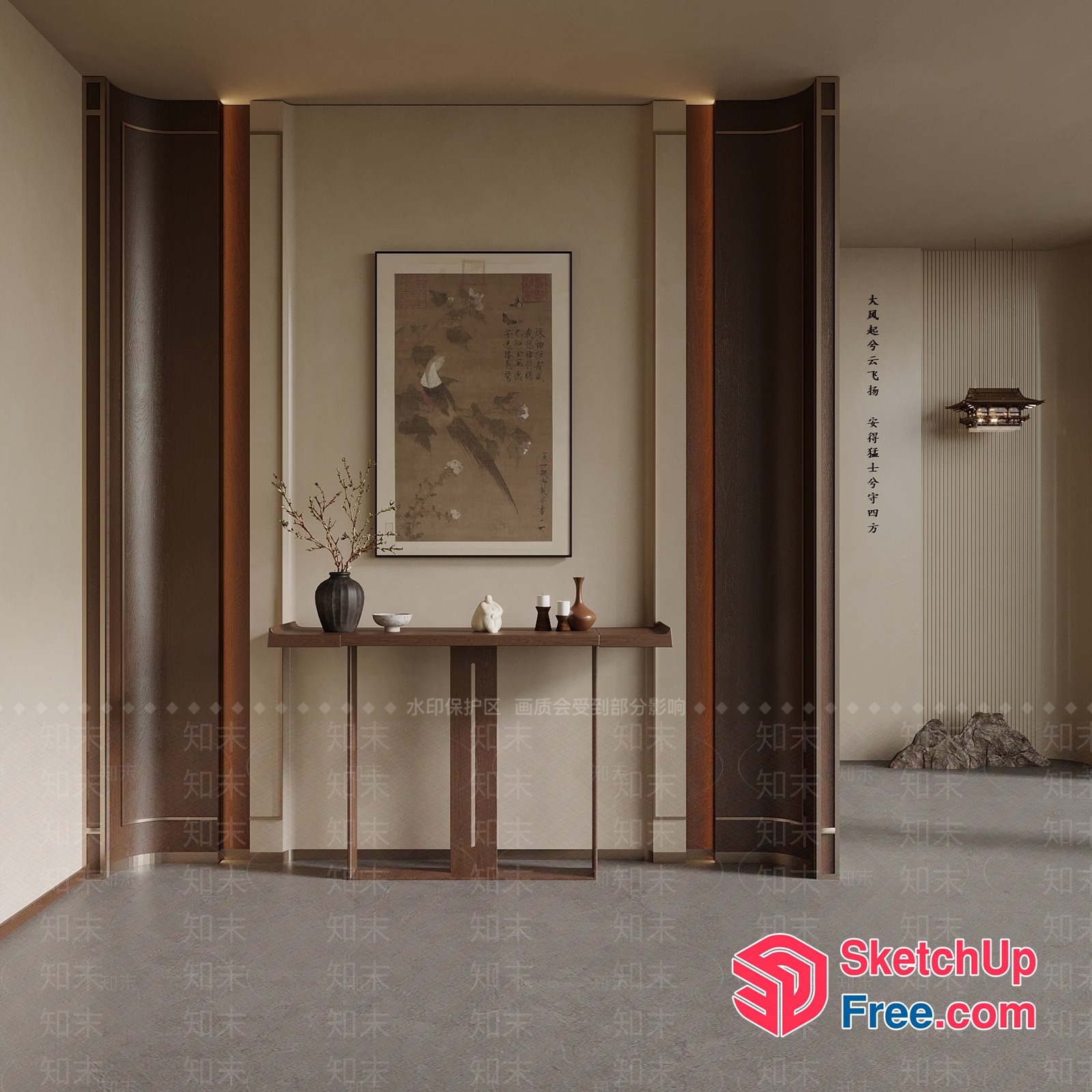 Traditional Japanese-Inspired Interior Design With Elegant Decor 3D SketchUp File