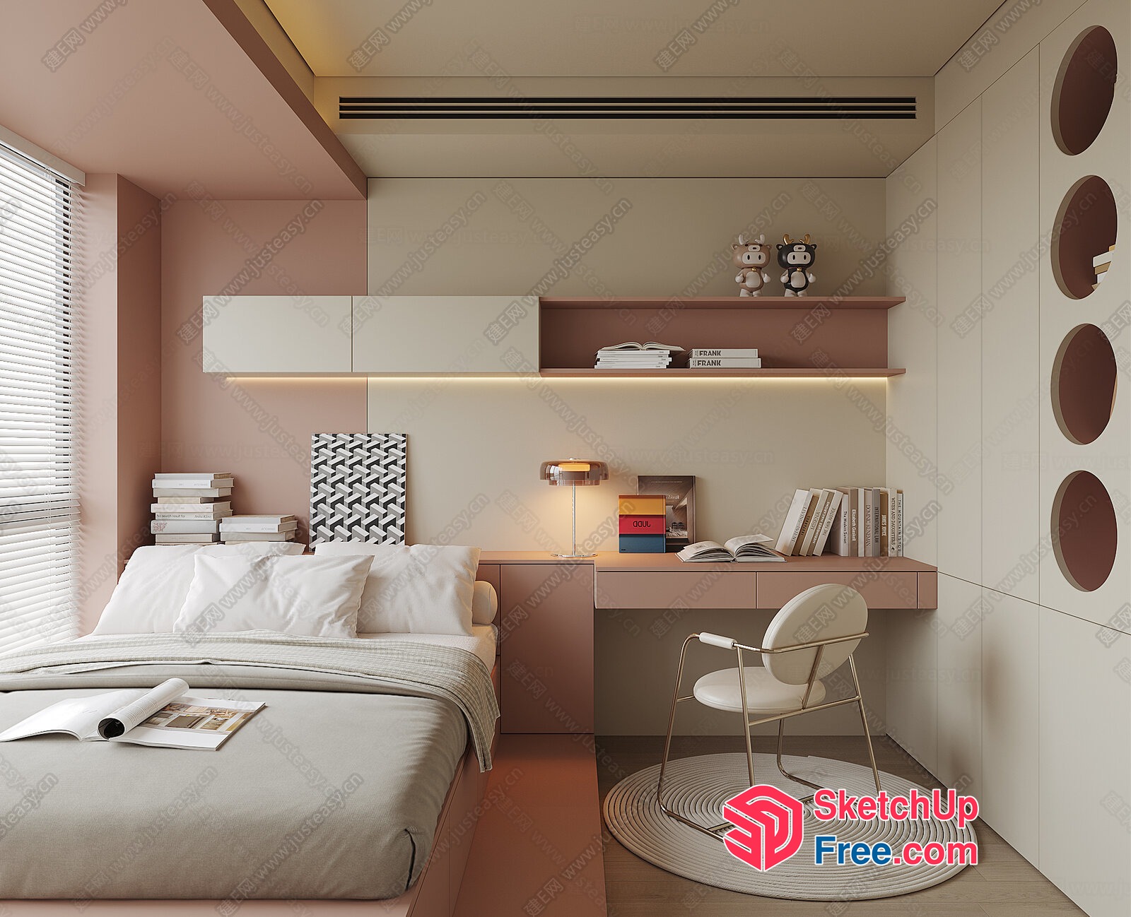 Modern Minimalist Bedroom With Creamy And Brown Tones 3D SketchUp File