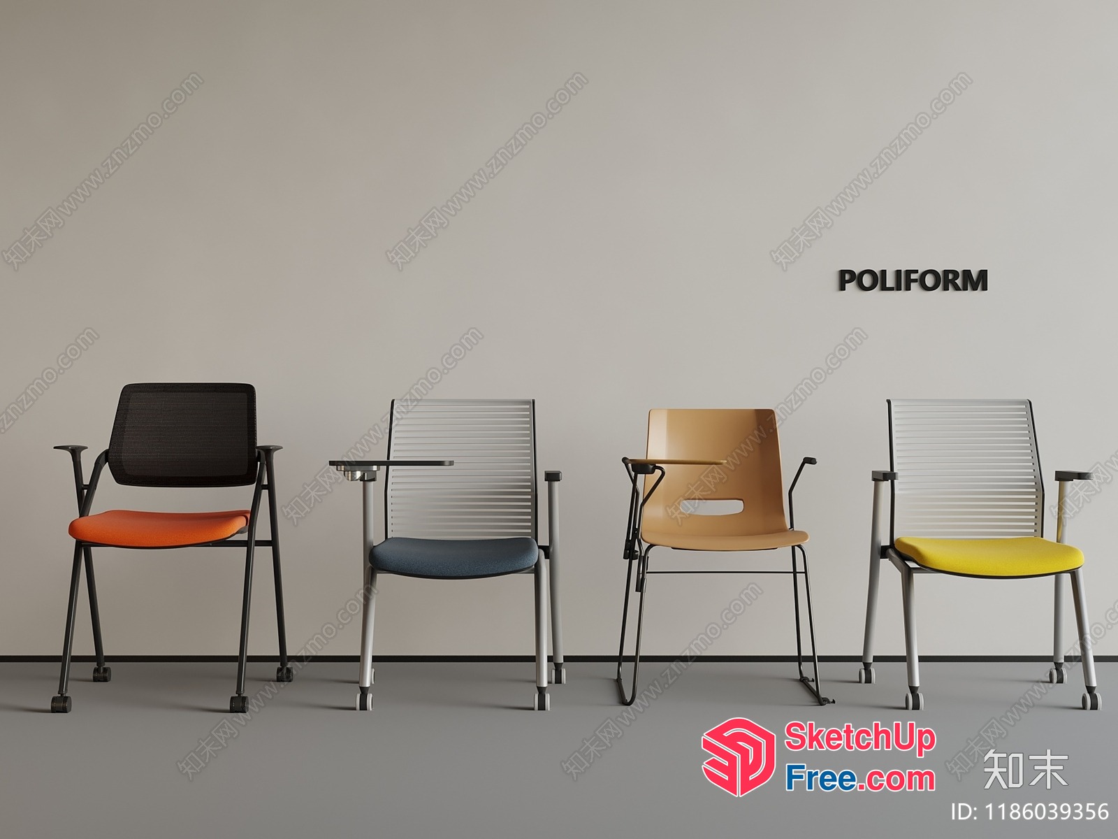 Four Chairs In A Line 3D SketchUp File