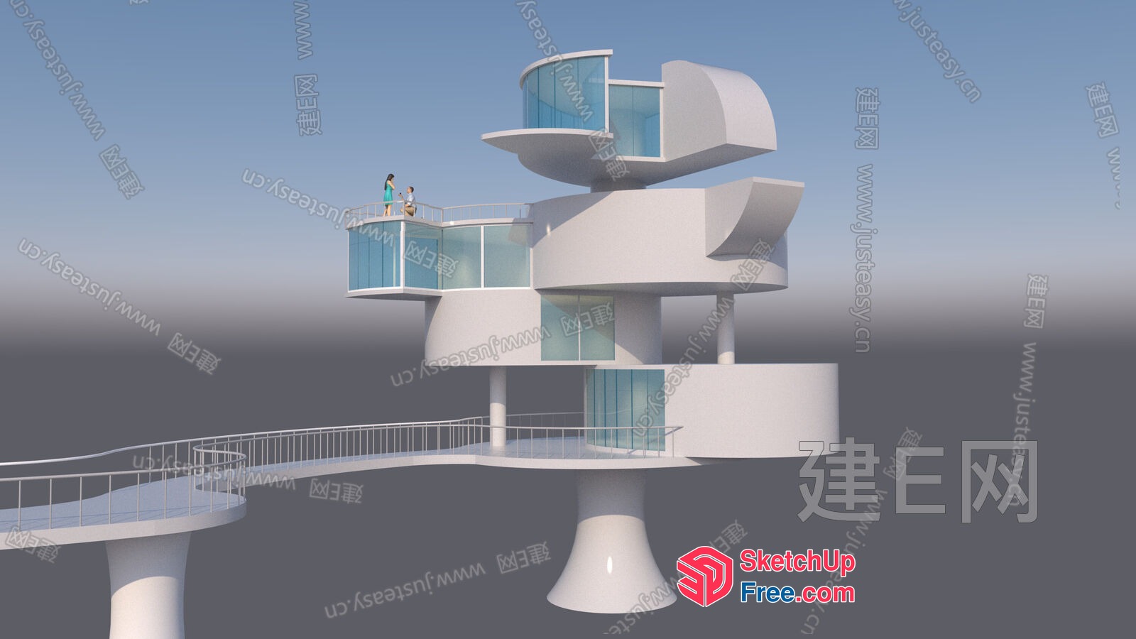 Futuristic White Building With Glass Balconies 3D SketchUp File