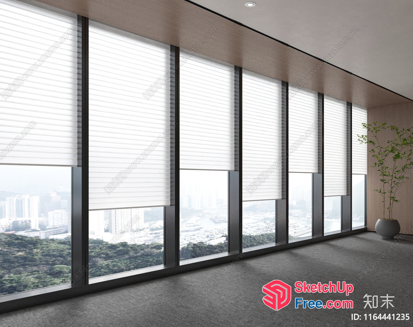 Modern Minimalist Office Space With City View 3D SketchUp File