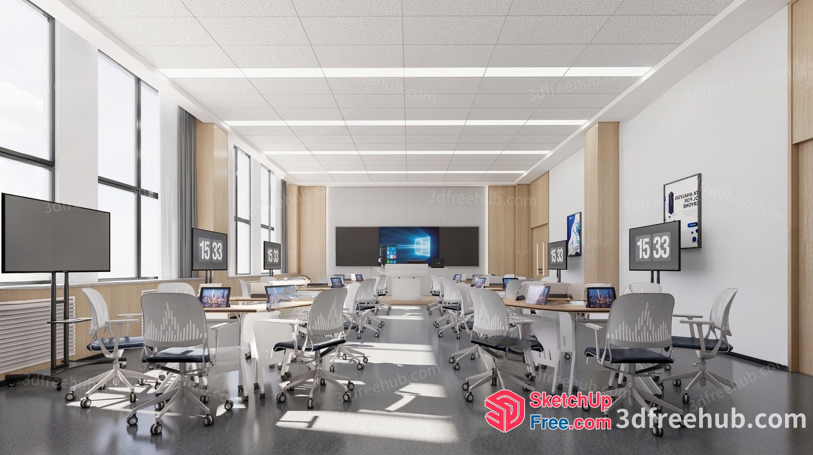 Modern Office Meeting Room With Large Screen Displays 3D SketchUp File