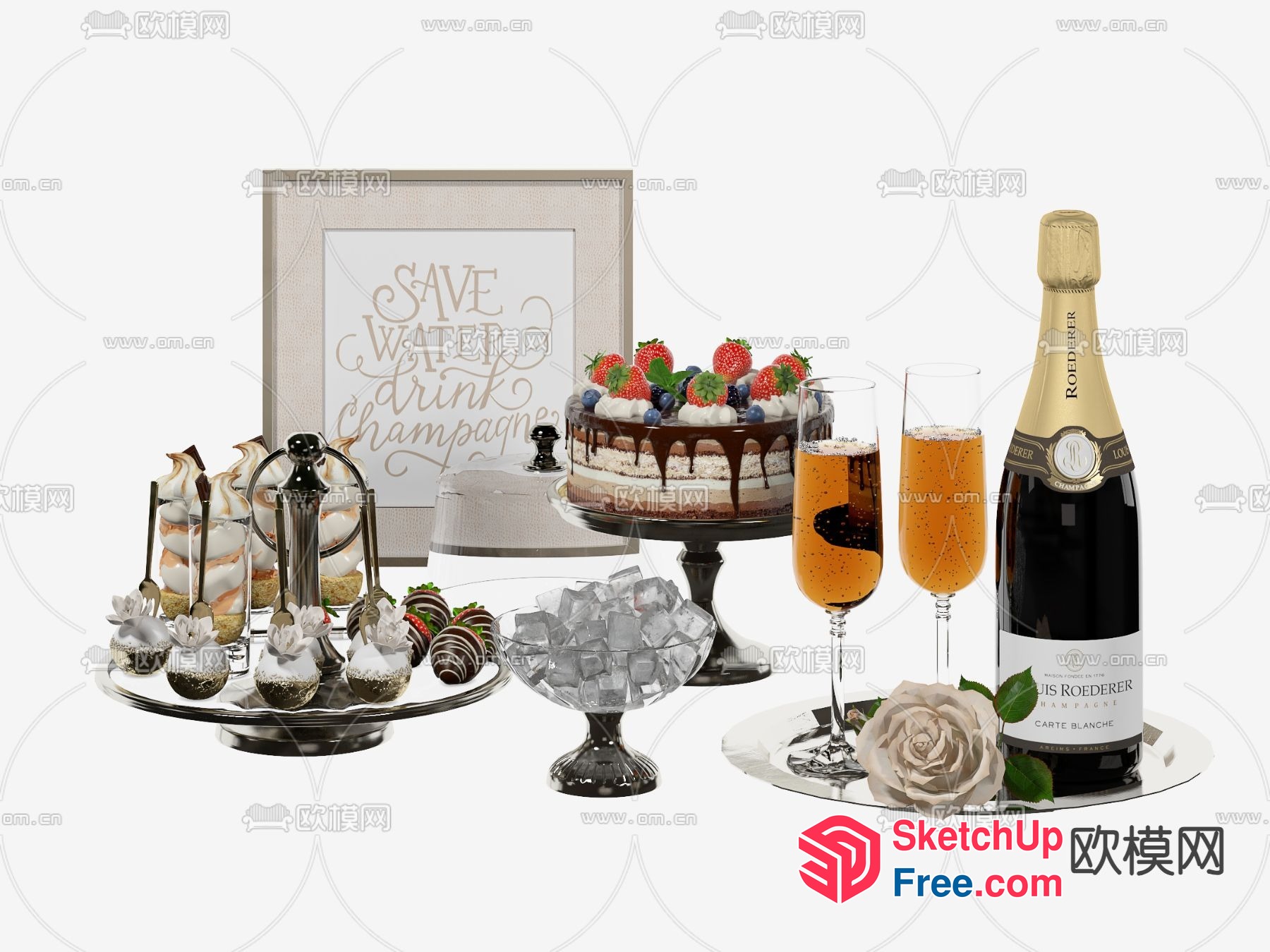 Elegant Champagne And Dessert Display 3D SketchUp File