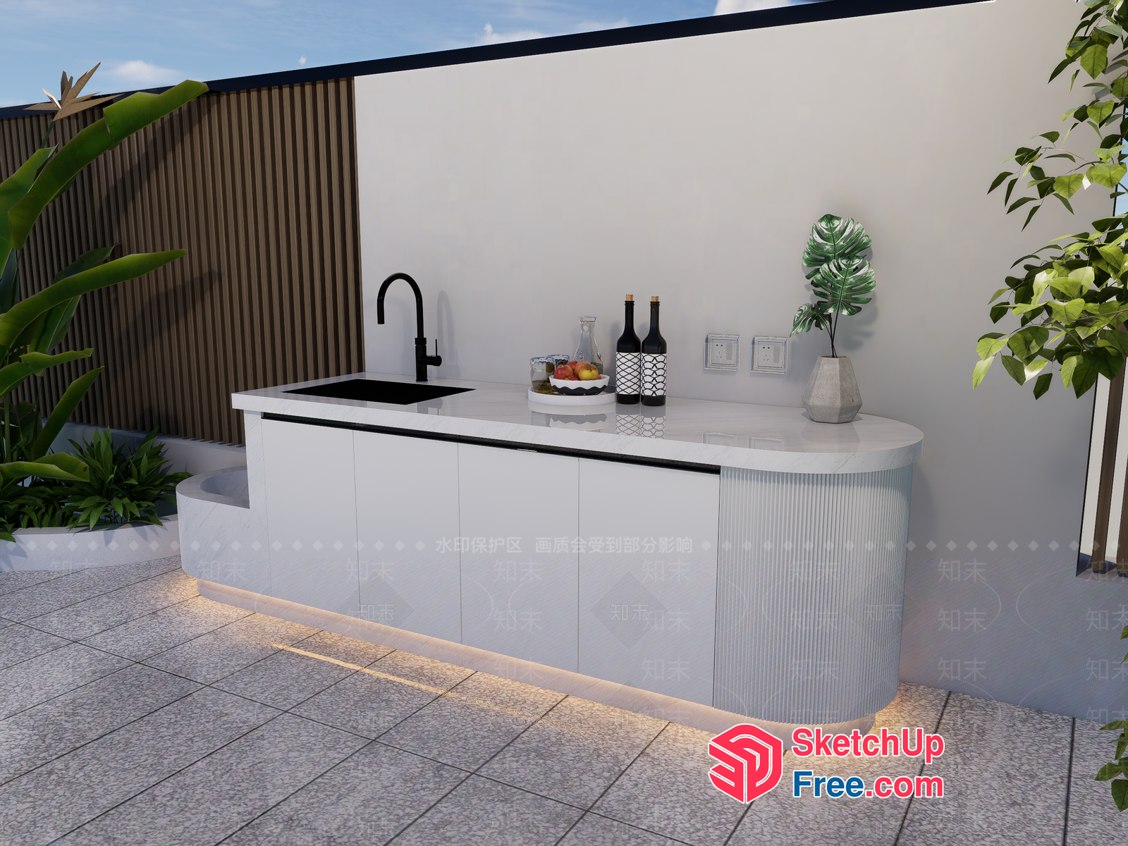 Modern Outdoor Kitchen Island With Built-In Lighting 3D SketchUp File