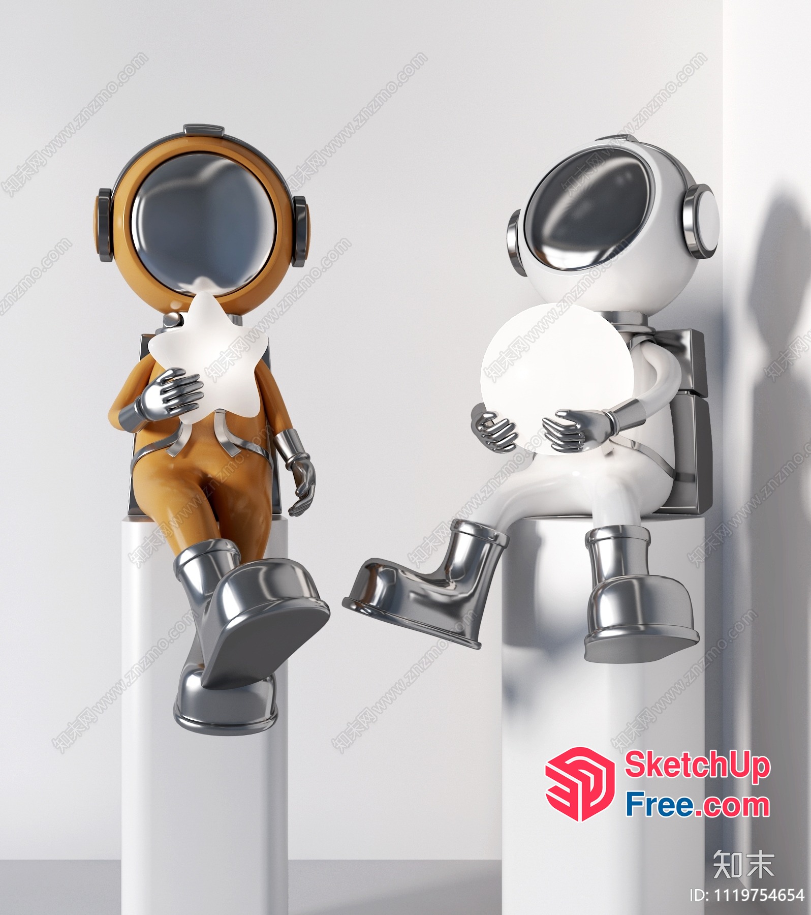 Astronauts Holding Stars In A Futuristic Room 3D SketchUp File