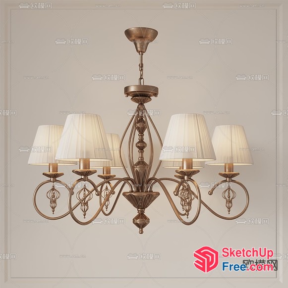 Elegant Chandelier With White Shades And Bronze Finish 3D SketchUp File