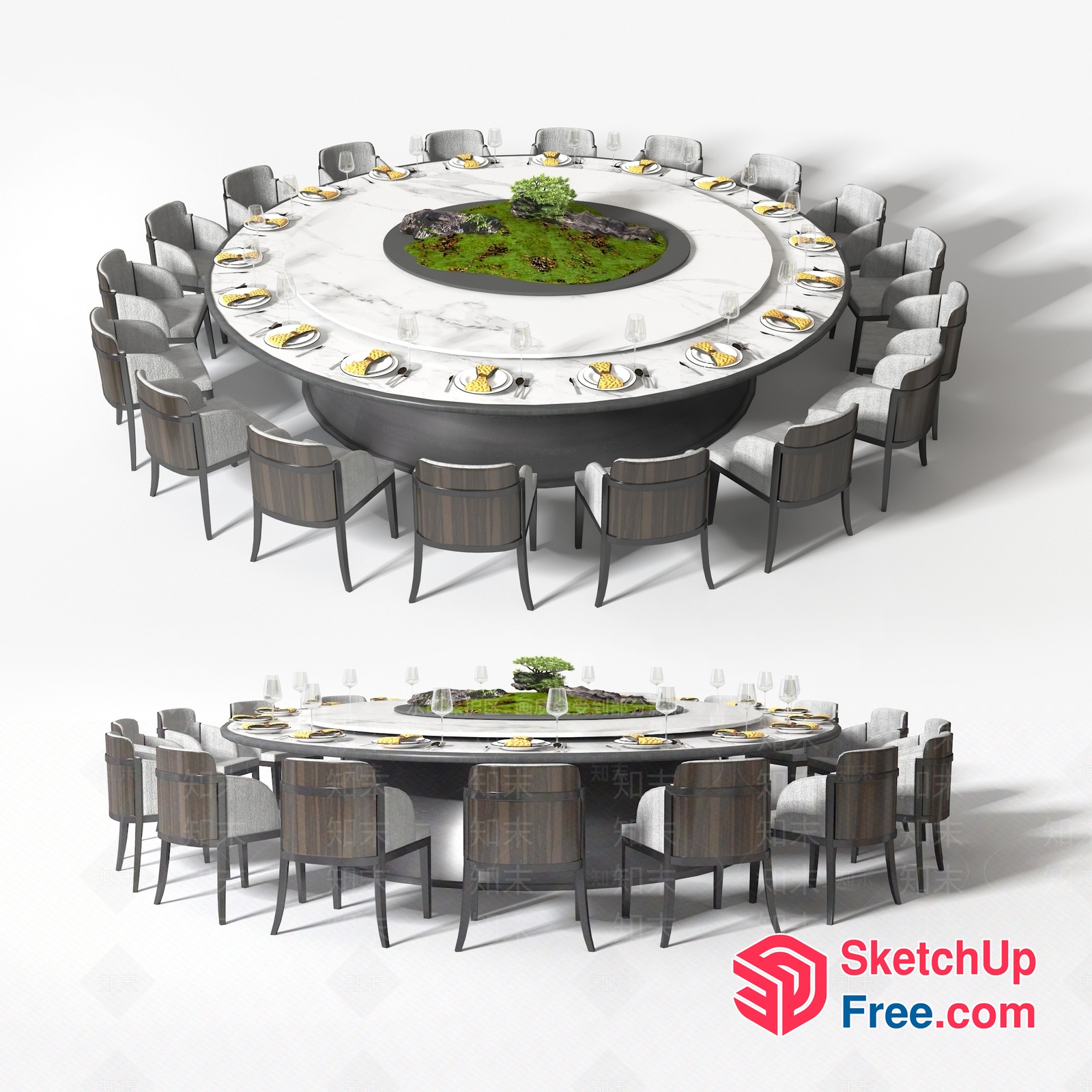 Elegant Round Dining Table With Unique Centerpiece 3D SketchUp File