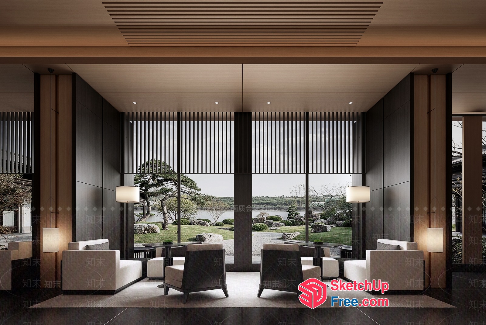 Modern Japanese-Inspired Interior With A Serene Garden View 3D SketchUp File