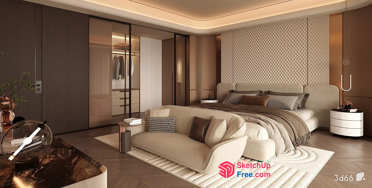 Modern Luxury Bedroom With Neutral Tones And Elegant Decor 3D SketchUp File