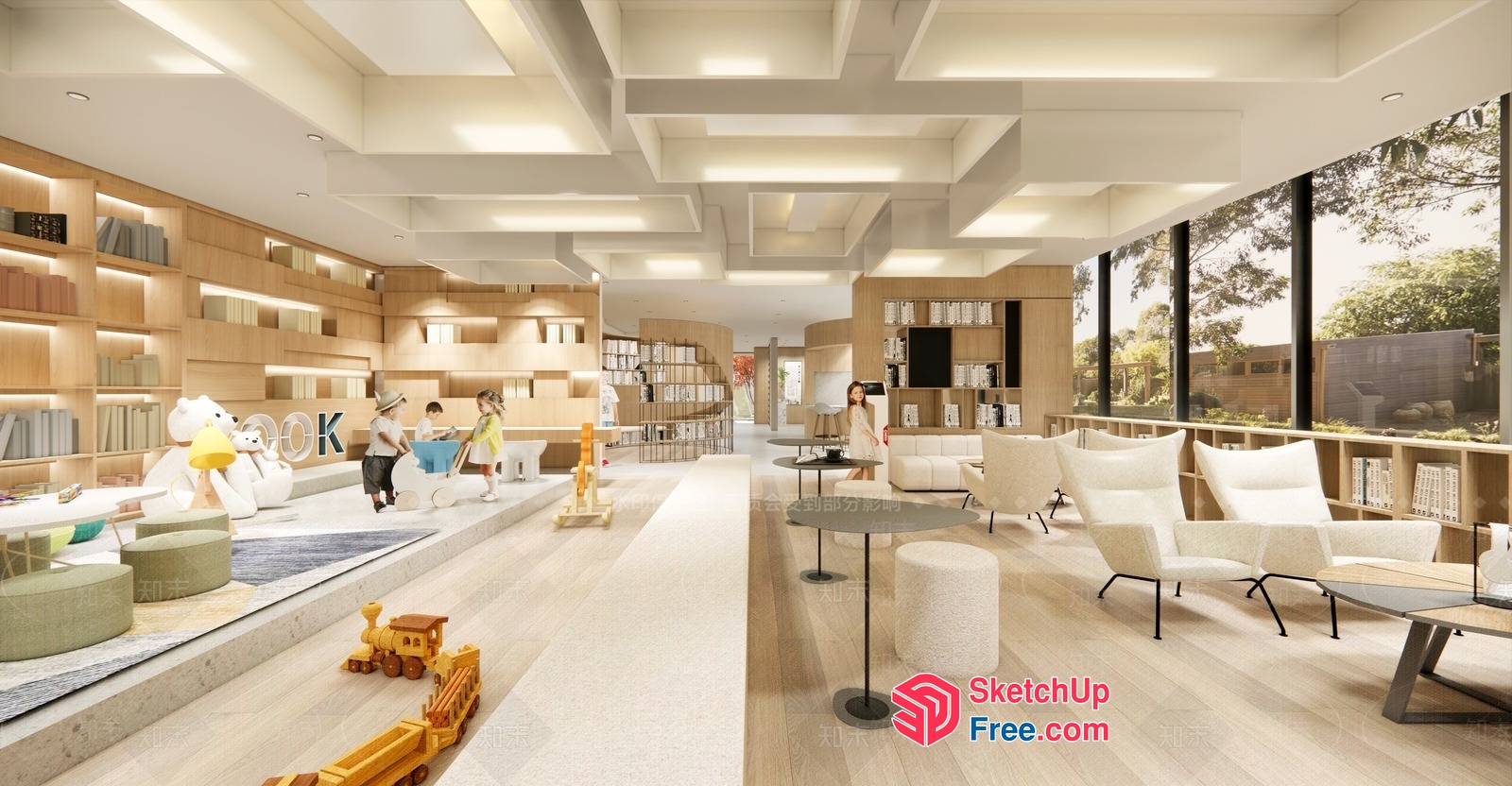 Modern Library Interior With Natural Light 3D SketchUp File
