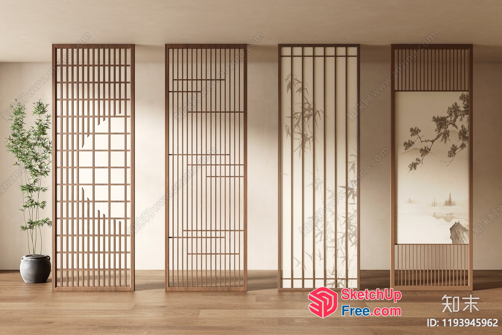 Elegant Japanese-Inspired Room Divider 3D SketchUp File