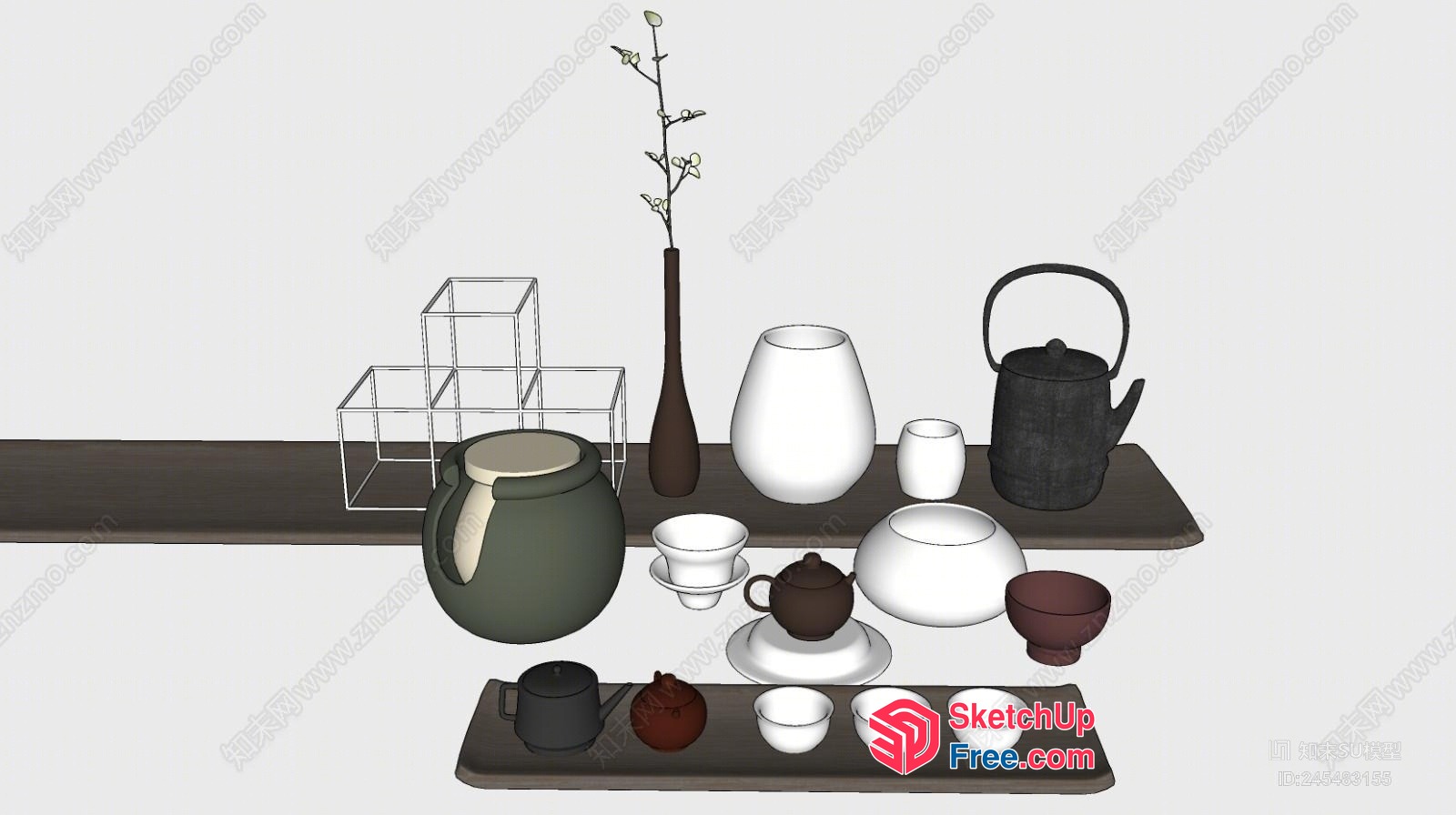 Modern Teahouse Decor With Teapots And Tea Sets 3D SketchUp File