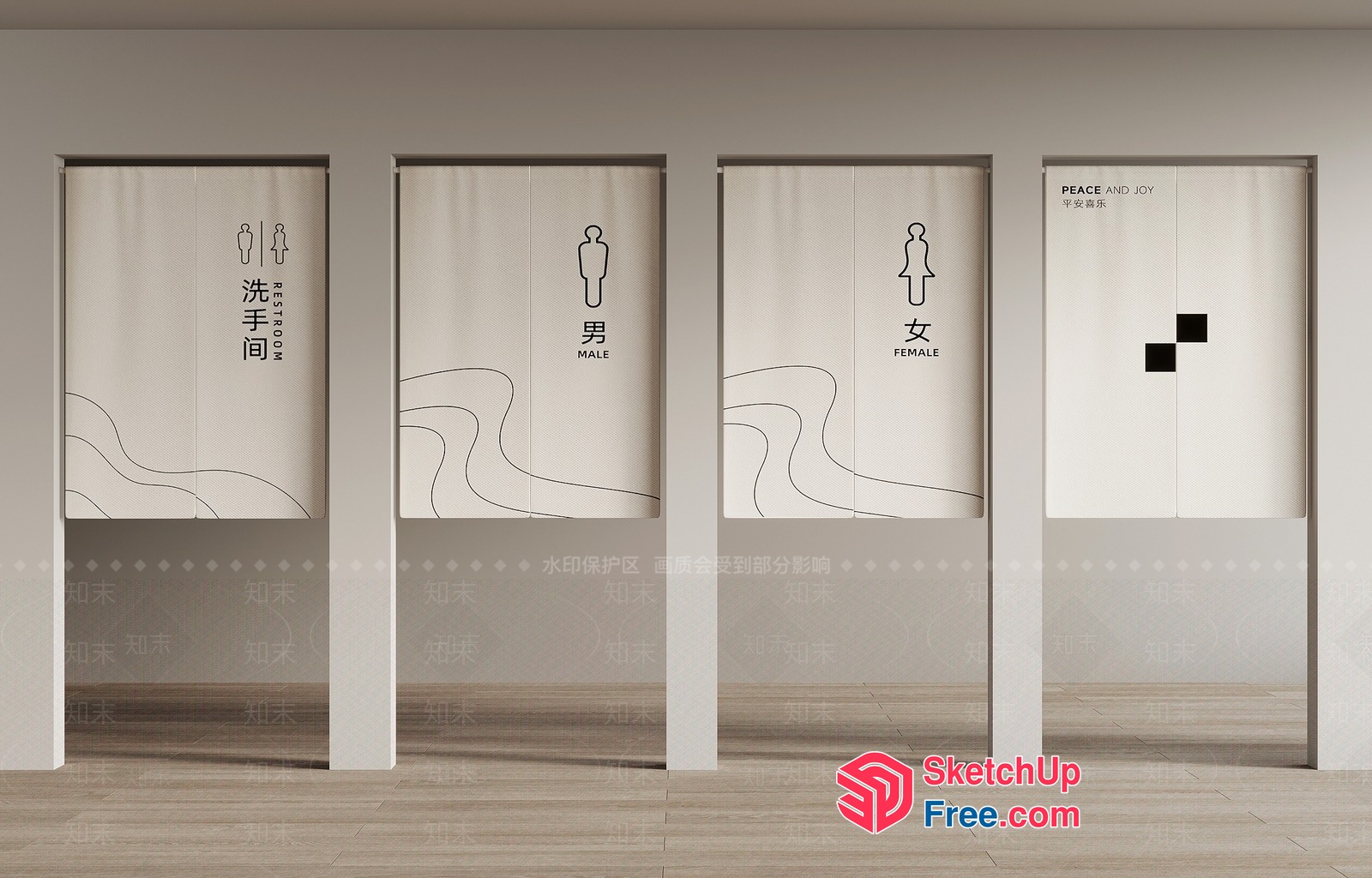 Modern Minimalist Public Restroom Interior 3D SketchUp File