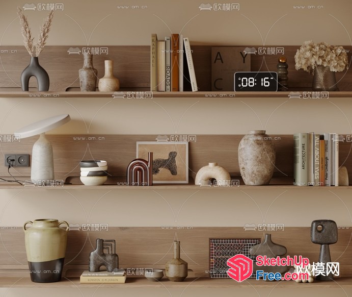 Decorative Shelf With Vases And Books 3D SketchUp File