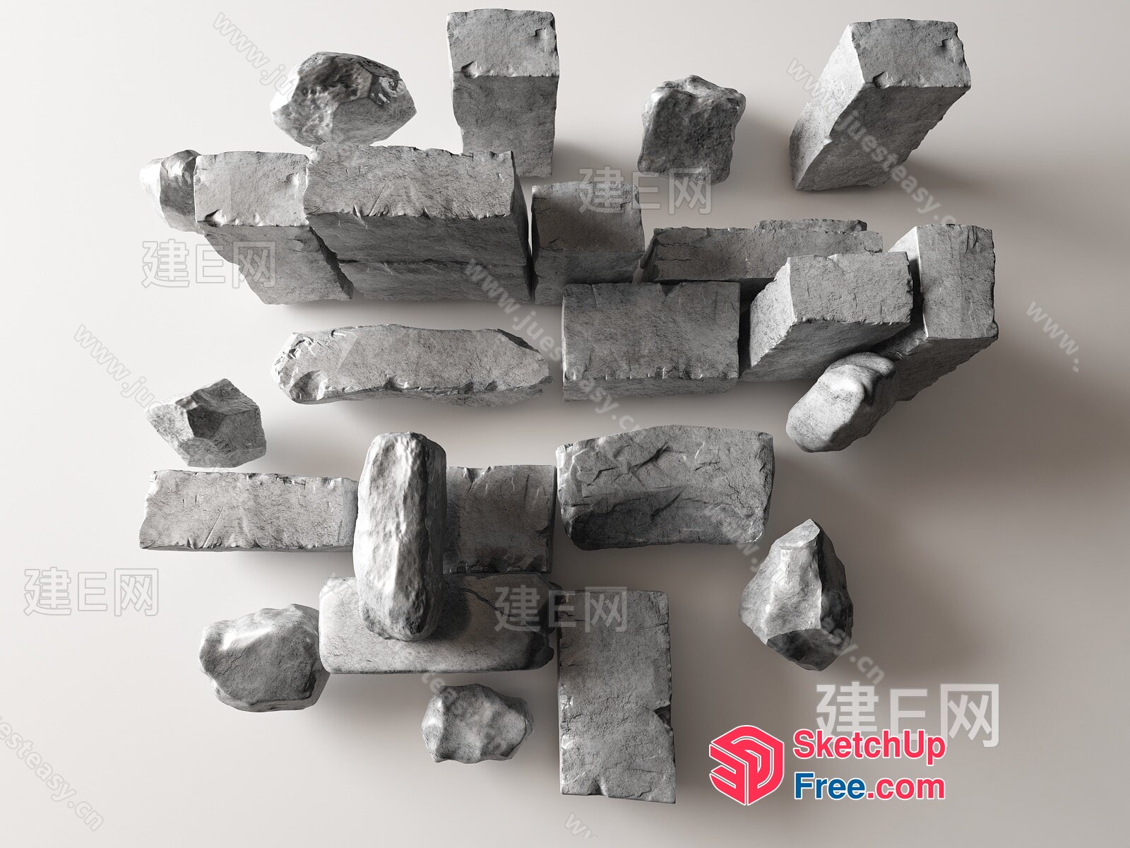 Grey Stone Blocks And Pieces 3D SketchUp File
