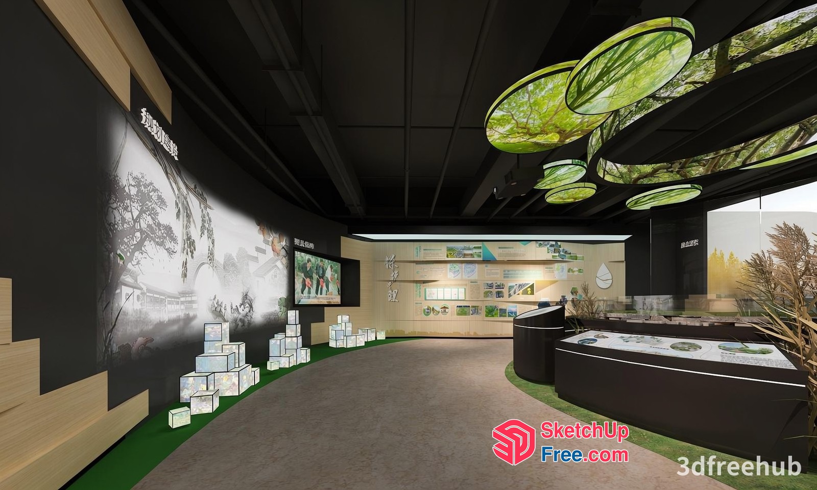 Modern Museum Exhibit Hall With Natural Elements 3D SketchUp File
