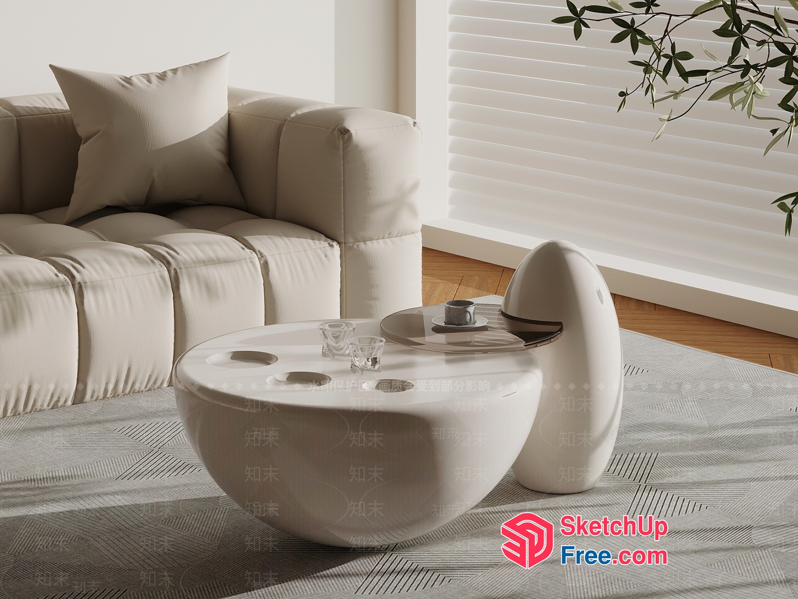 Modern Minimalist Living Room With Sleek White Furniture 3D SketchUp File