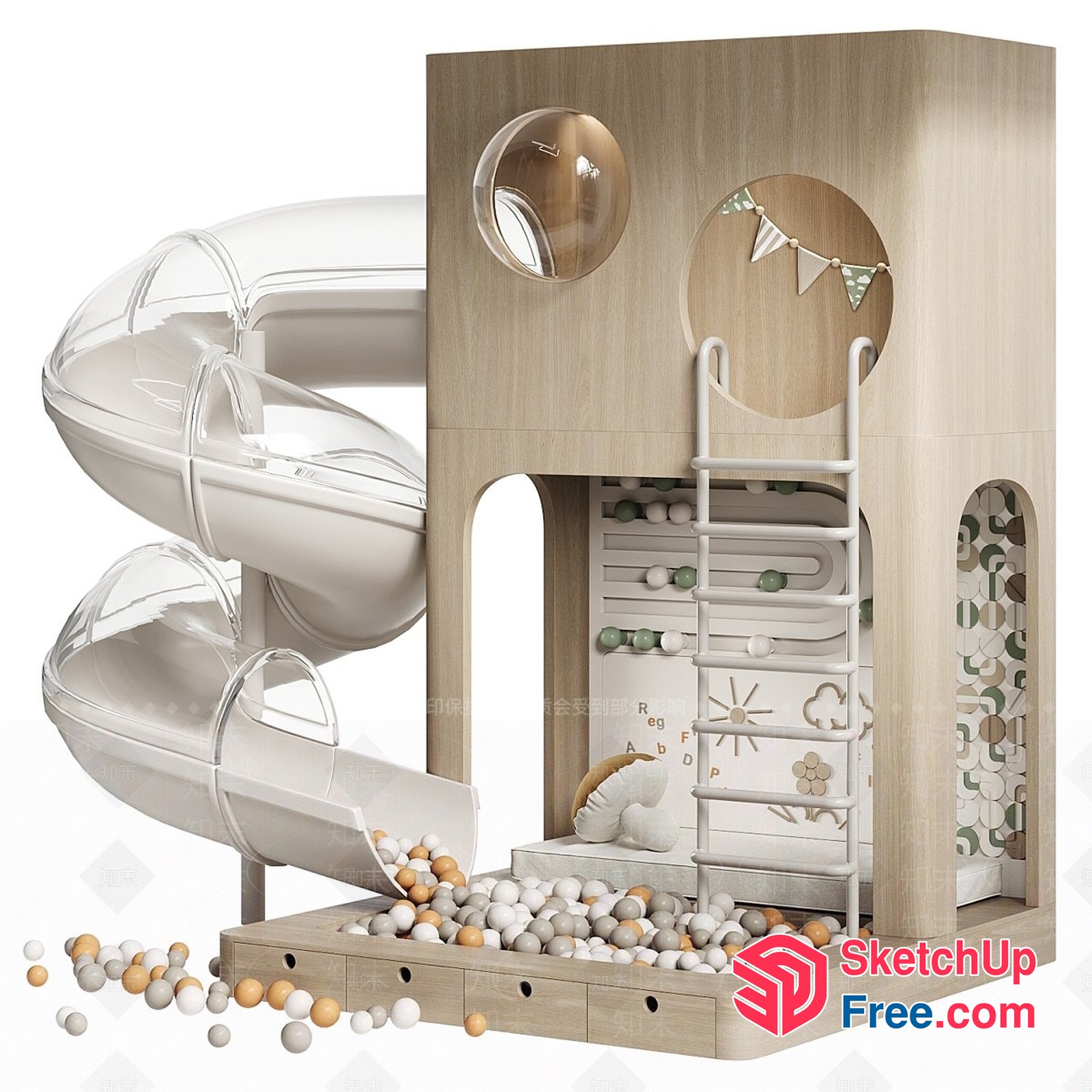 Modern Minimalist Playhouse With Spiral Slide 3D SketchUp File
