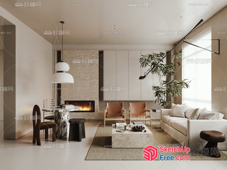 Elegant And Modern Living Room With Fireplace 3D SketchUp File