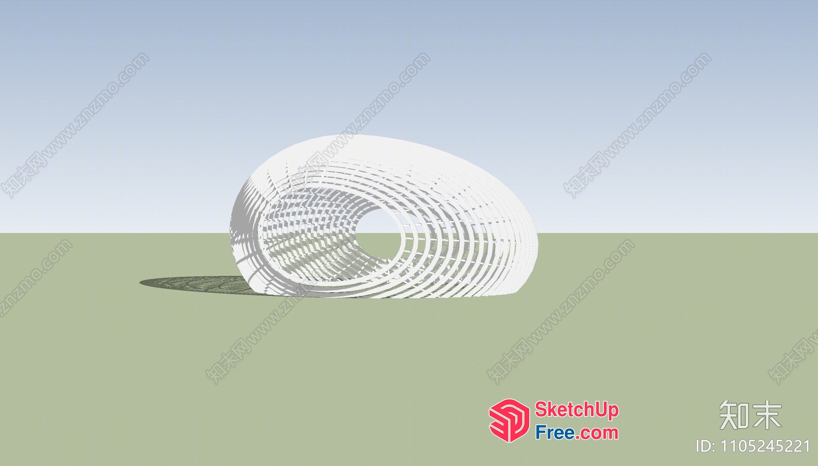 White Spiral Patterned Bench 3D SketchUp File