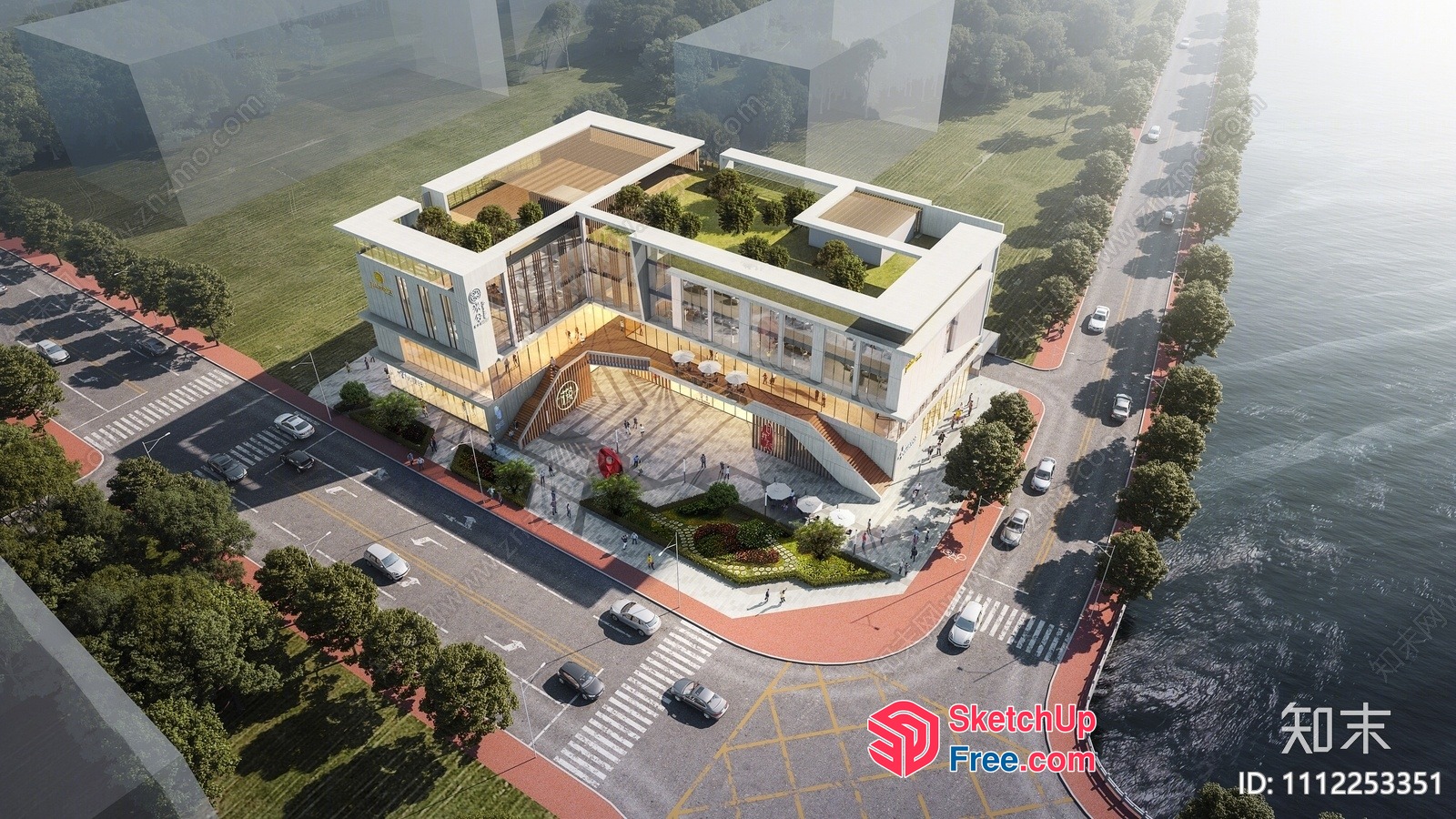Modern Commercial Building With Parking And Road 3D SketchUp File