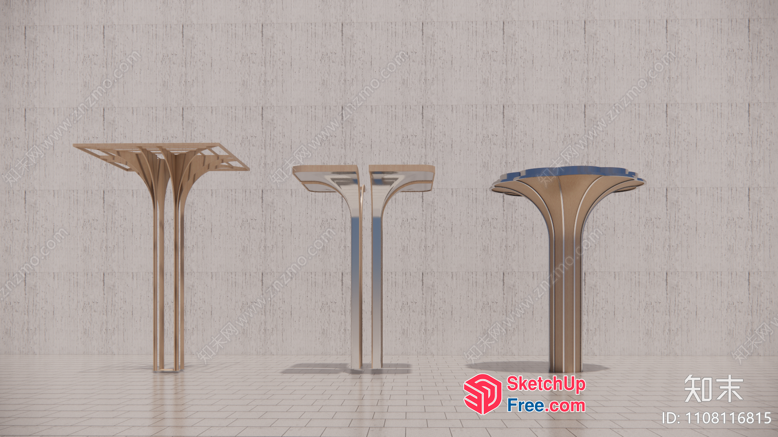 Three Pillars In A Modern Interior 3D SketchUp File