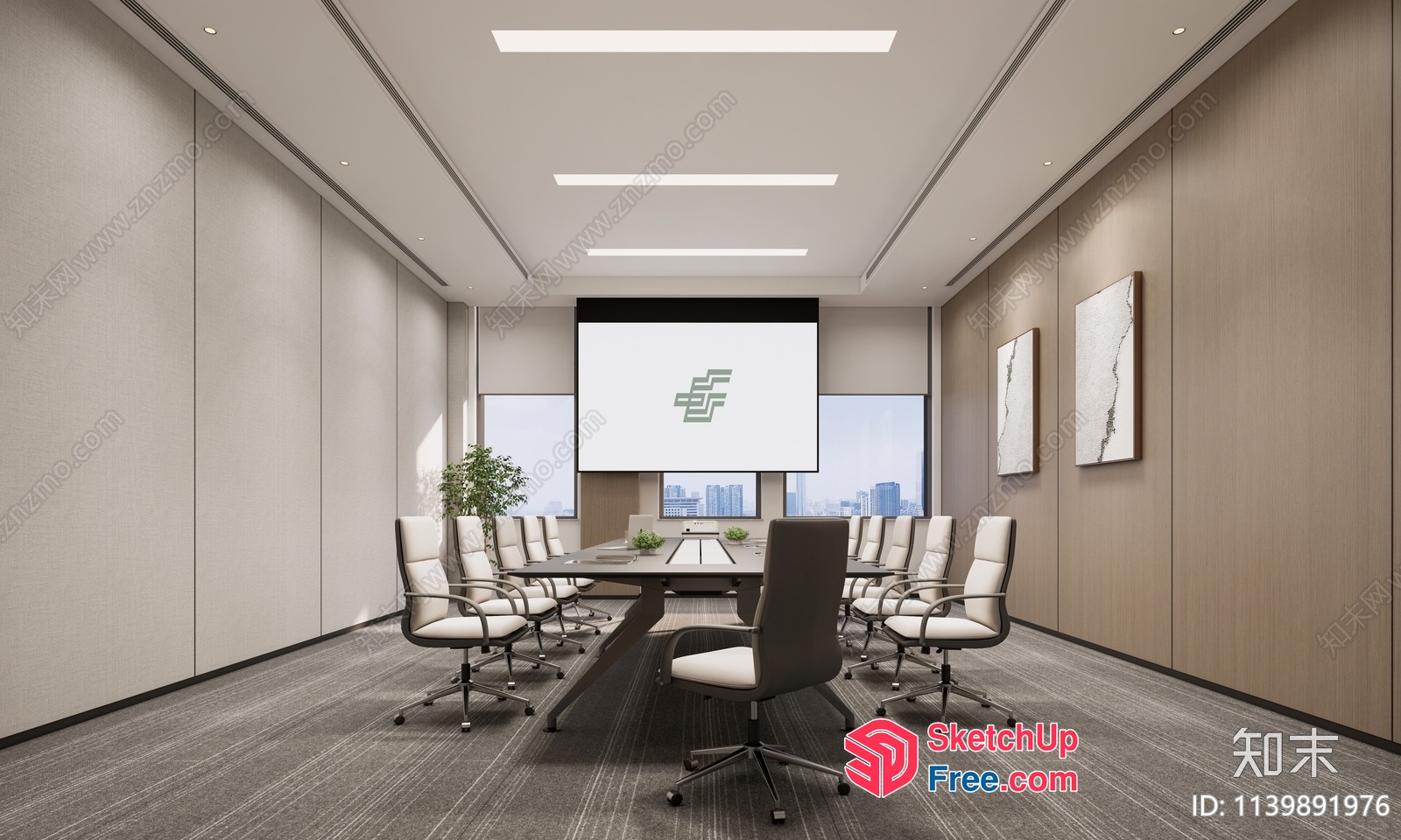 Modern Office Conference Room With Large Table And Chairs 3D SketchUp File