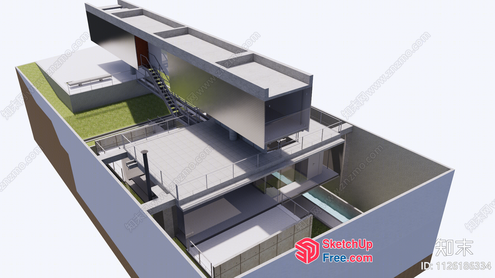 Modern Villa Interior With Stair And Balcony 3D SketchUp File