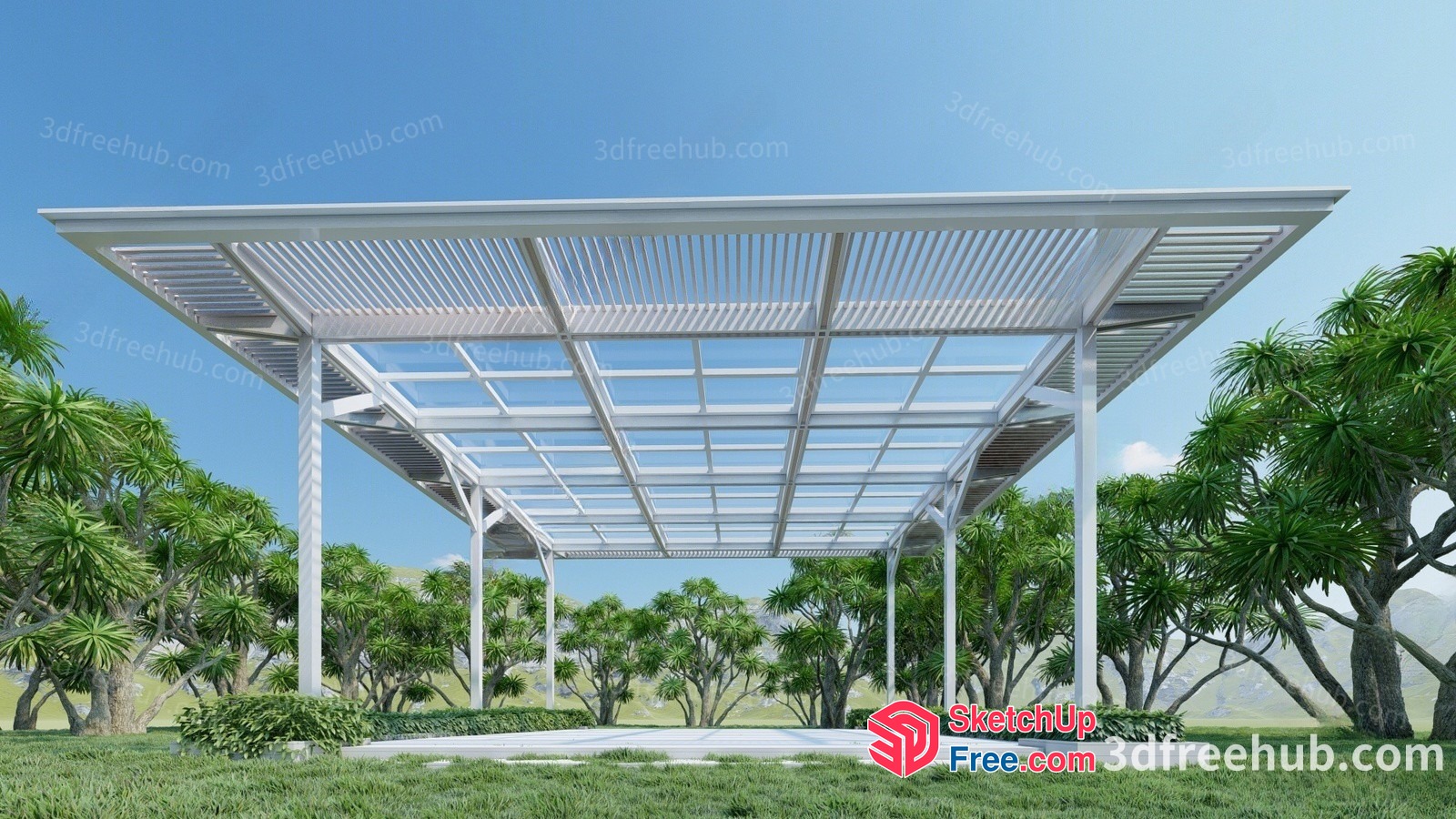 White Pergola With Slatted Roof And Pillars 3D SketchUp File