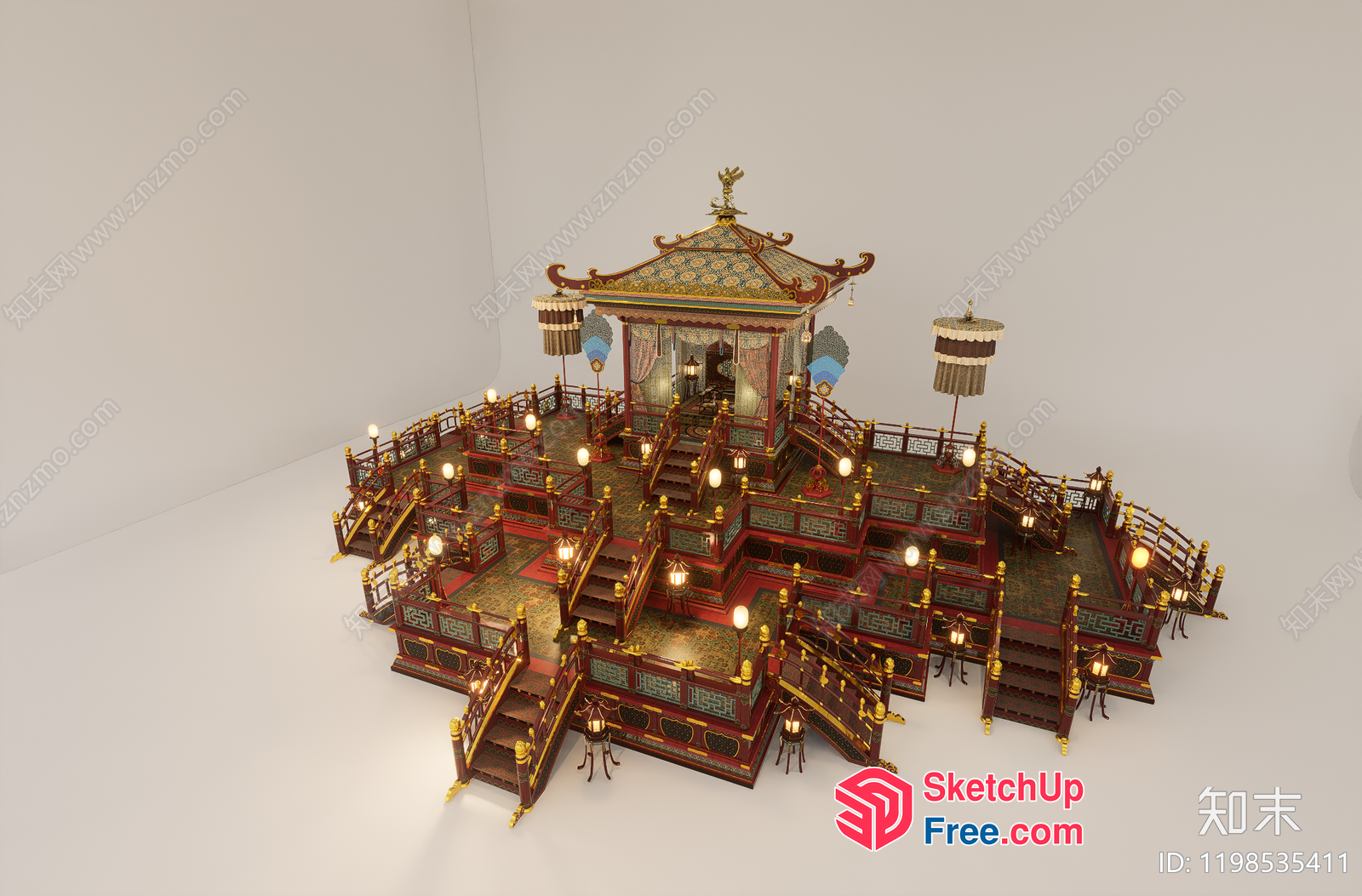 Ornate Temple Building With Multiple Levels And Stairs 3D SketchUp File