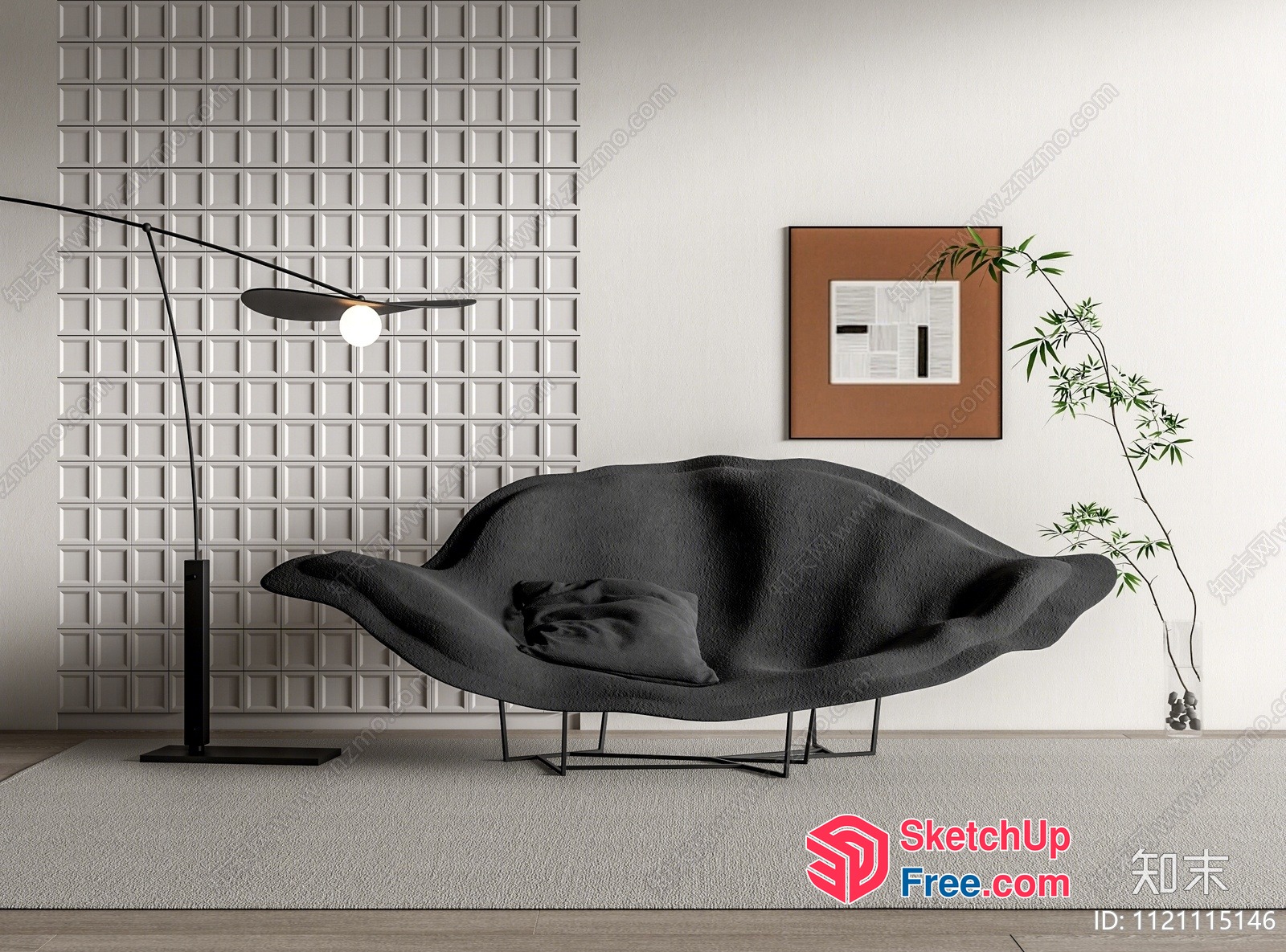 Modern Minimalist Living Room With Unique Sofa 3D SketchUp File