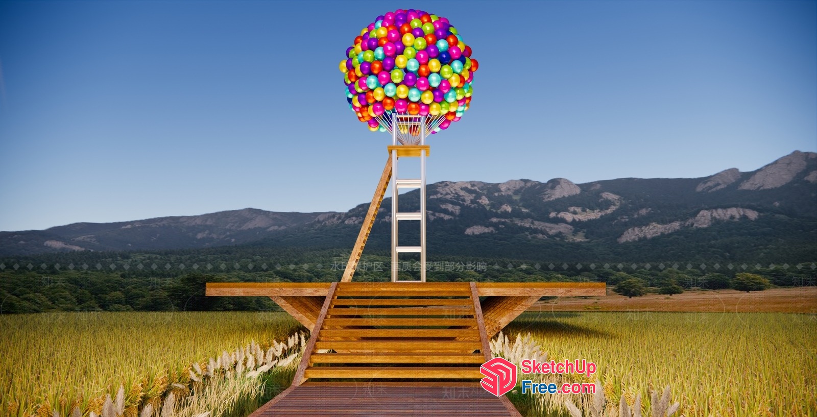 Vibrant Balloon Installation Amidst Natural Scenery 3D SketchUp File