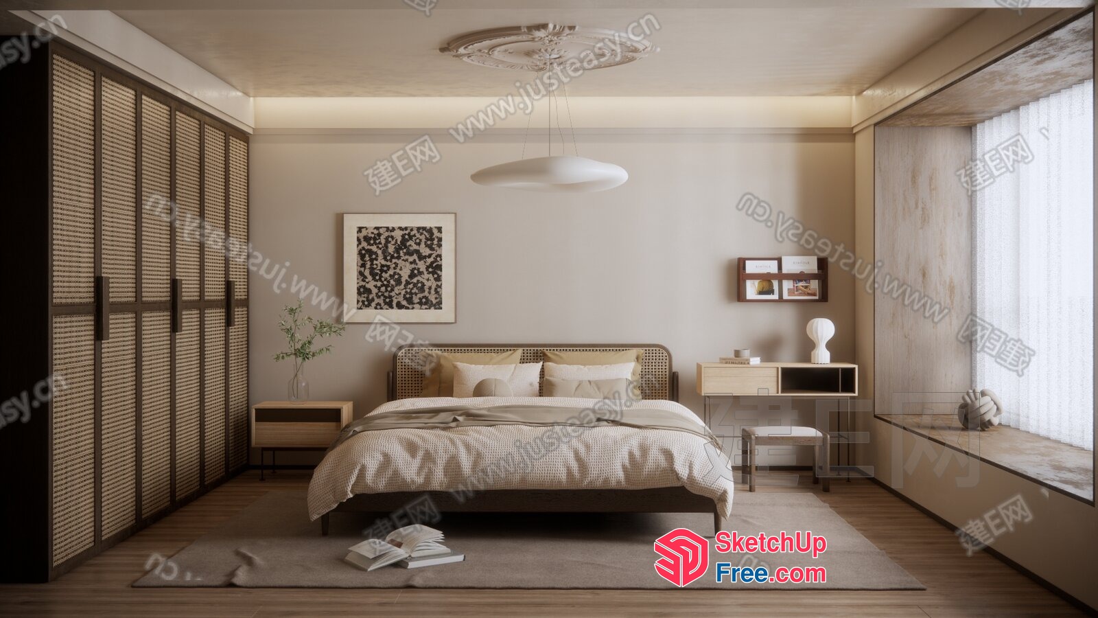 Elegant Modern Bedroom With Neutral Color Palette 3D SketchUp File