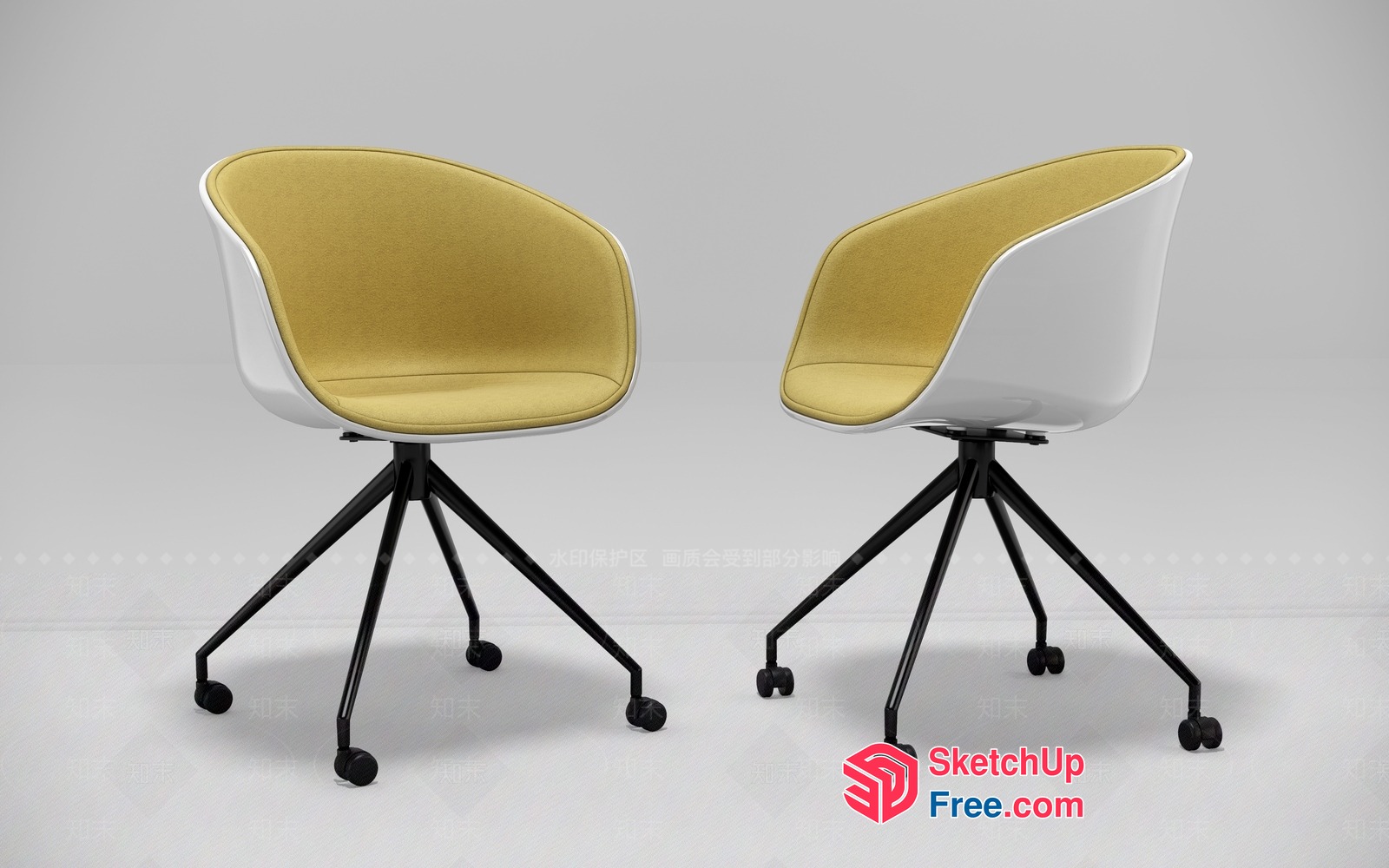 Modern Office Chairs With Yellow Upholstery And Black Legs 3D SketchUp File