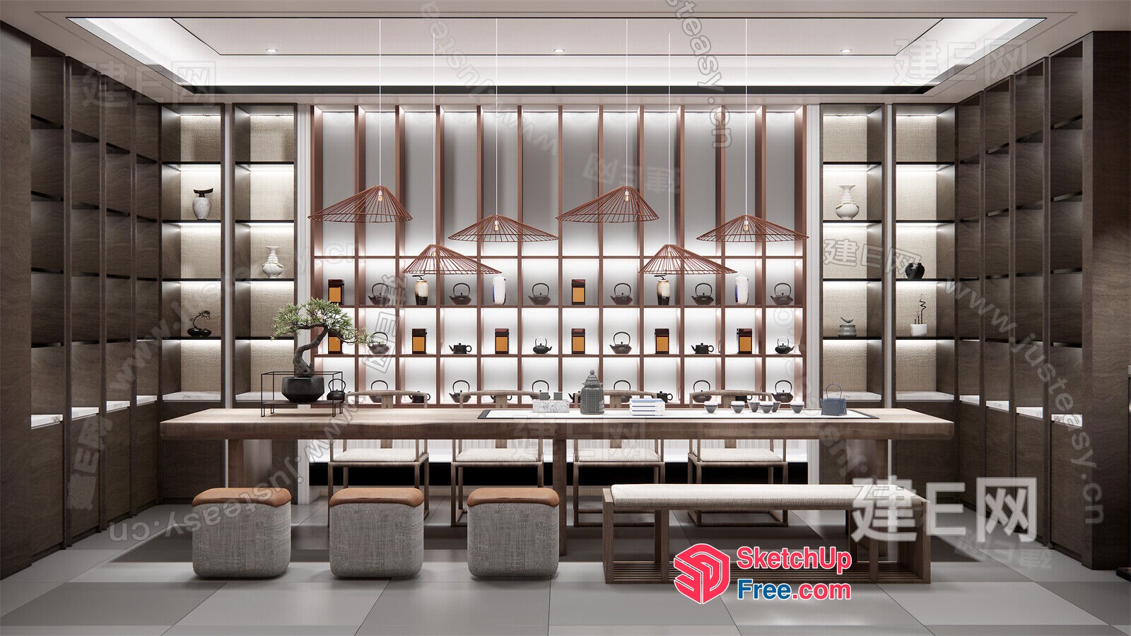 Modern Asian-Inspired Dining Room With Elegant Lighting 3D SketchUp File