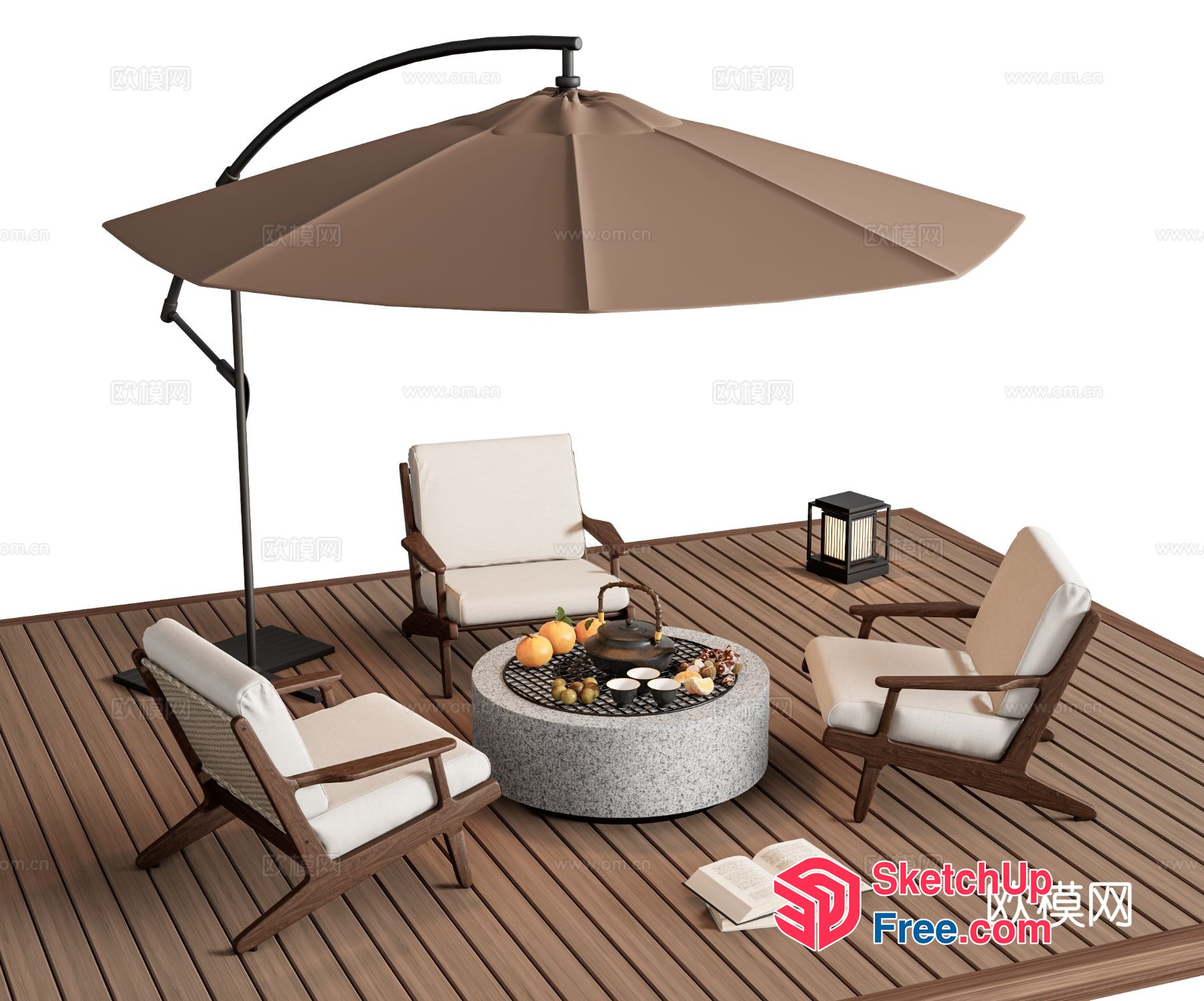 Outdoor Seating Area With Umbrella And Table 3D SketchUp File