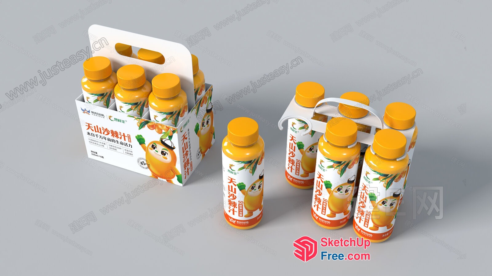 Cartoon Animal Characters On Juice Bottles 3D SketchUp File