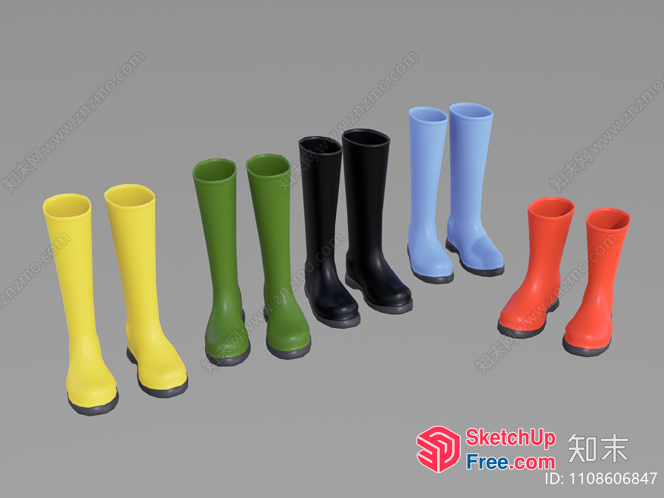 Colorful Rain Boots In A Row 3D SketchUp File